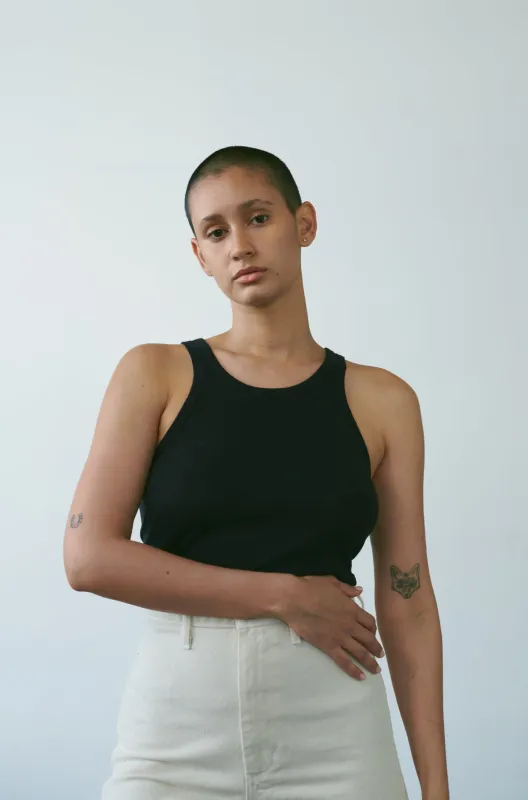 Boy Tank, Regen Silk Noil Jersey, Black sold by Ozma