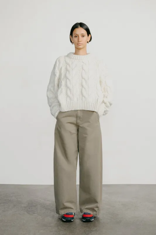 (Imperfect) Wide Leg Chino, Organic Twill, Olive Khaki made by Ozma