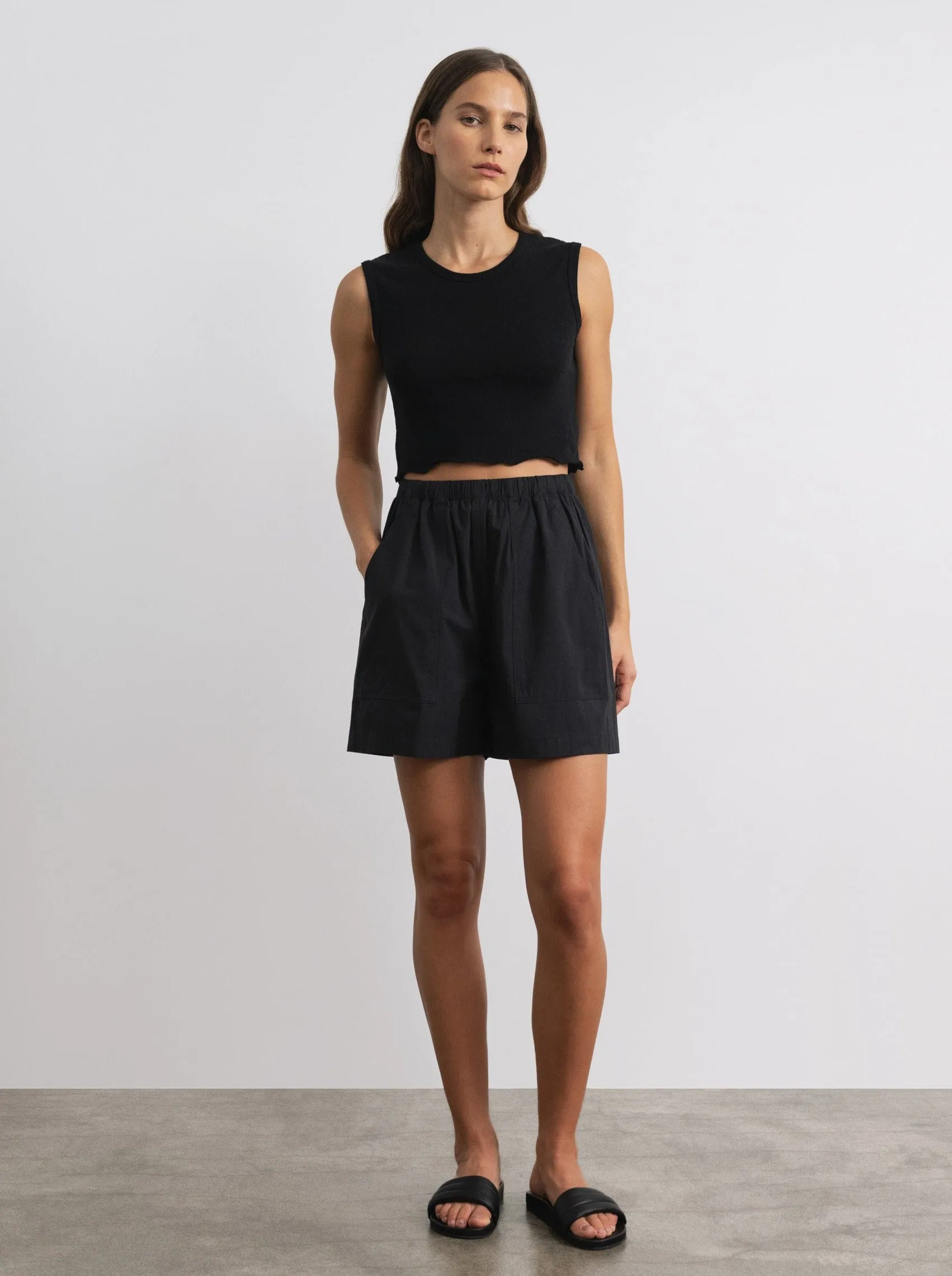 (Imperfect) Juno Short, Organic Cotton Poplin, Black sold by Ozma