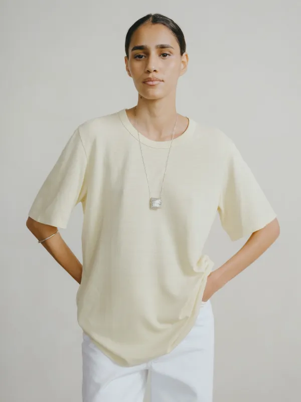 Bigger Tee, Regen Silk Noil Jersey, Butter sold by Ozma