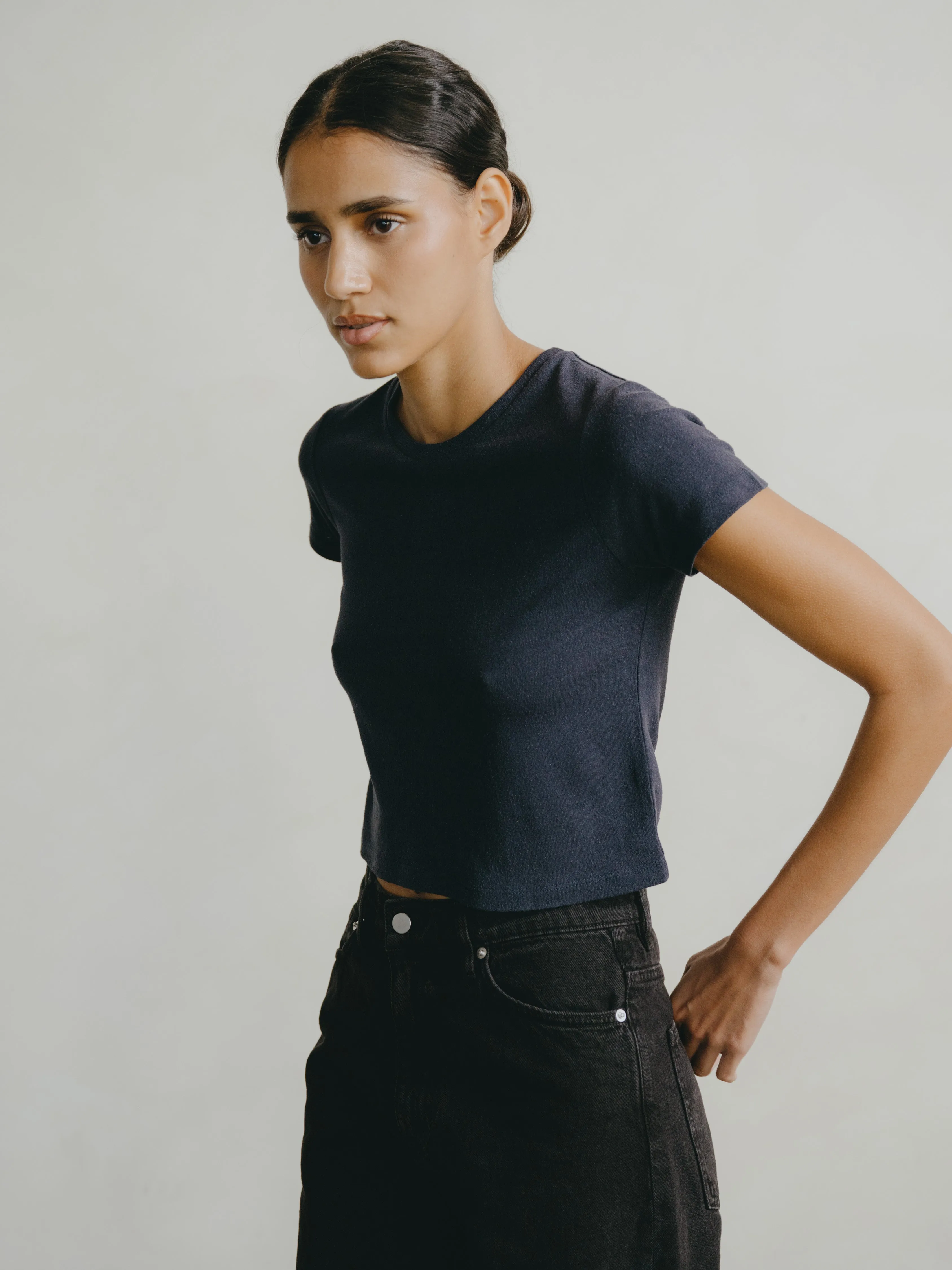 Lou Tee, Regen Silk Noil Jersey, Navy sold by Ozma product image thumbnail 2
