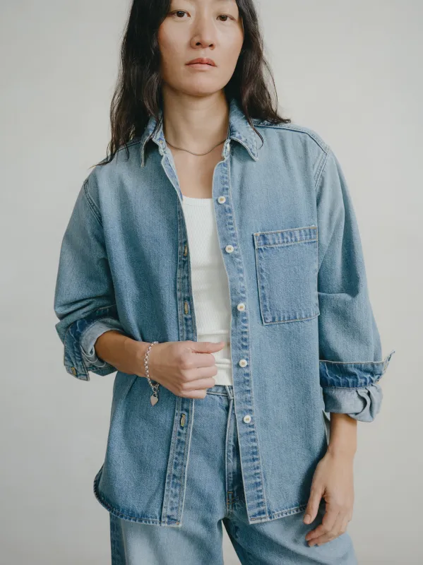 Denim Marcie Shirt, Tencel Denim, Light Wash made by Ozma