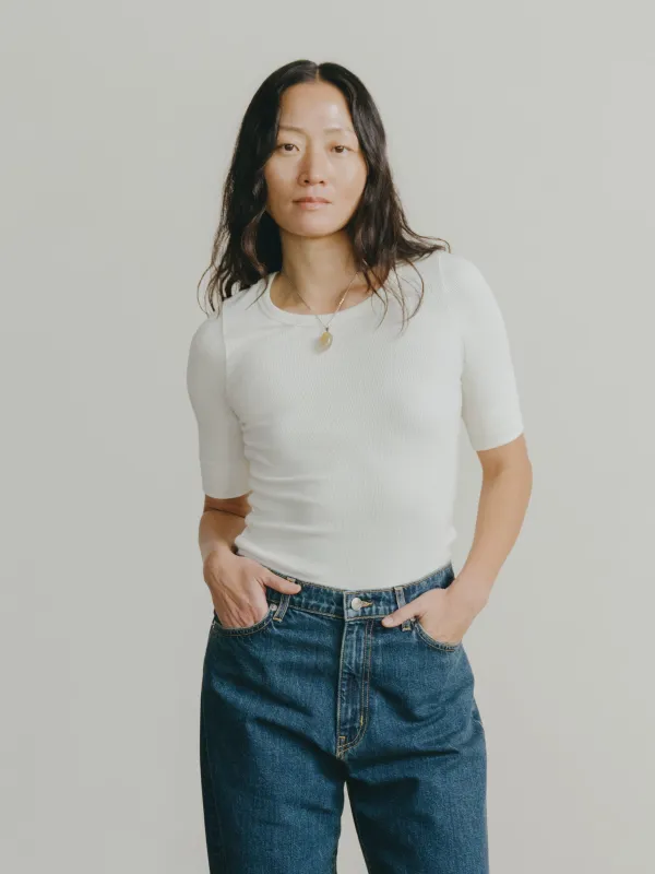 Rib Tee, Ribbed Silk Noil Jersey, Natural made by Ozma