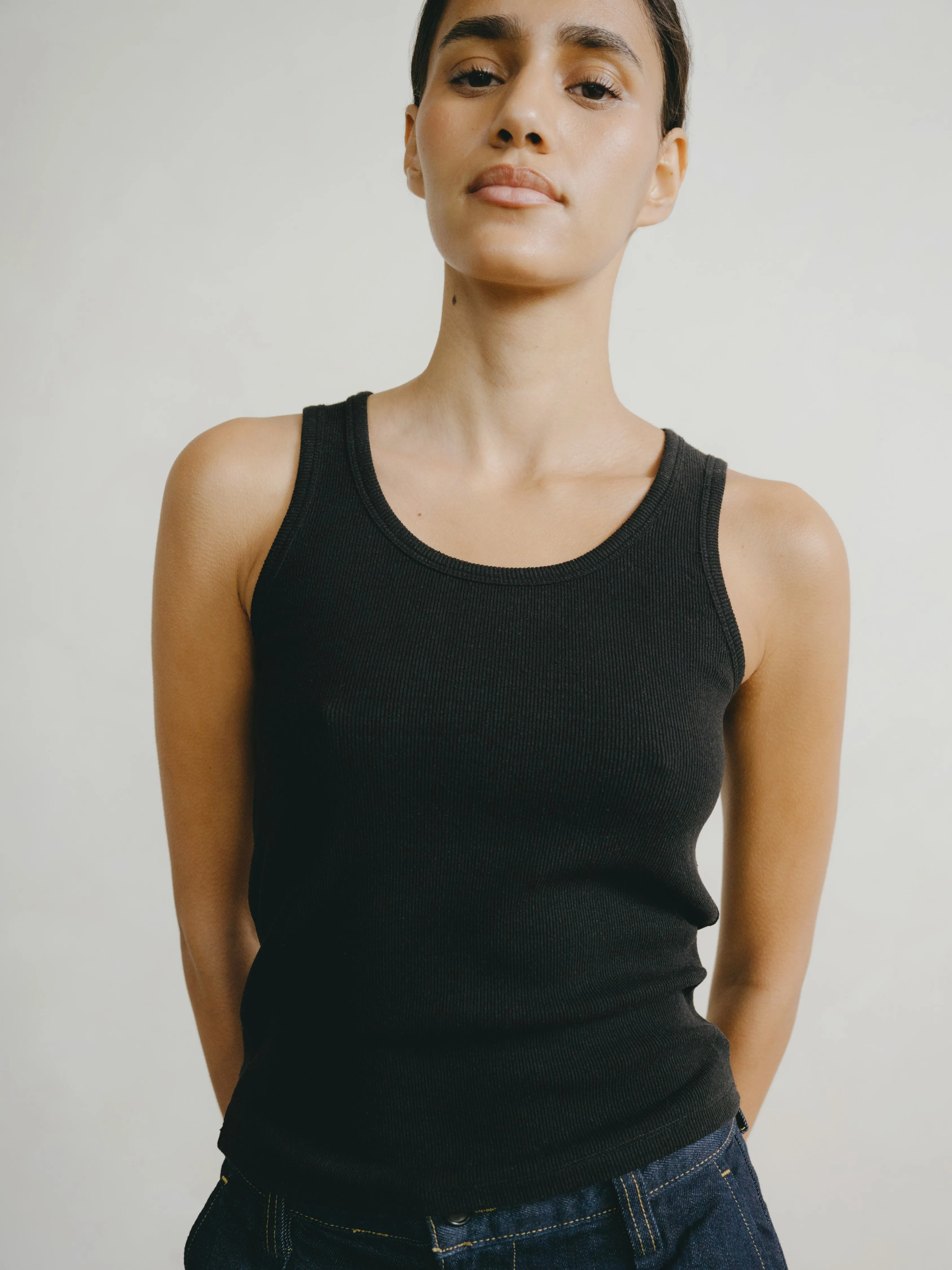 Classic Tank, Ribbed Silk Noil Jersey, Black sold by Ozma product image thumbnail 3