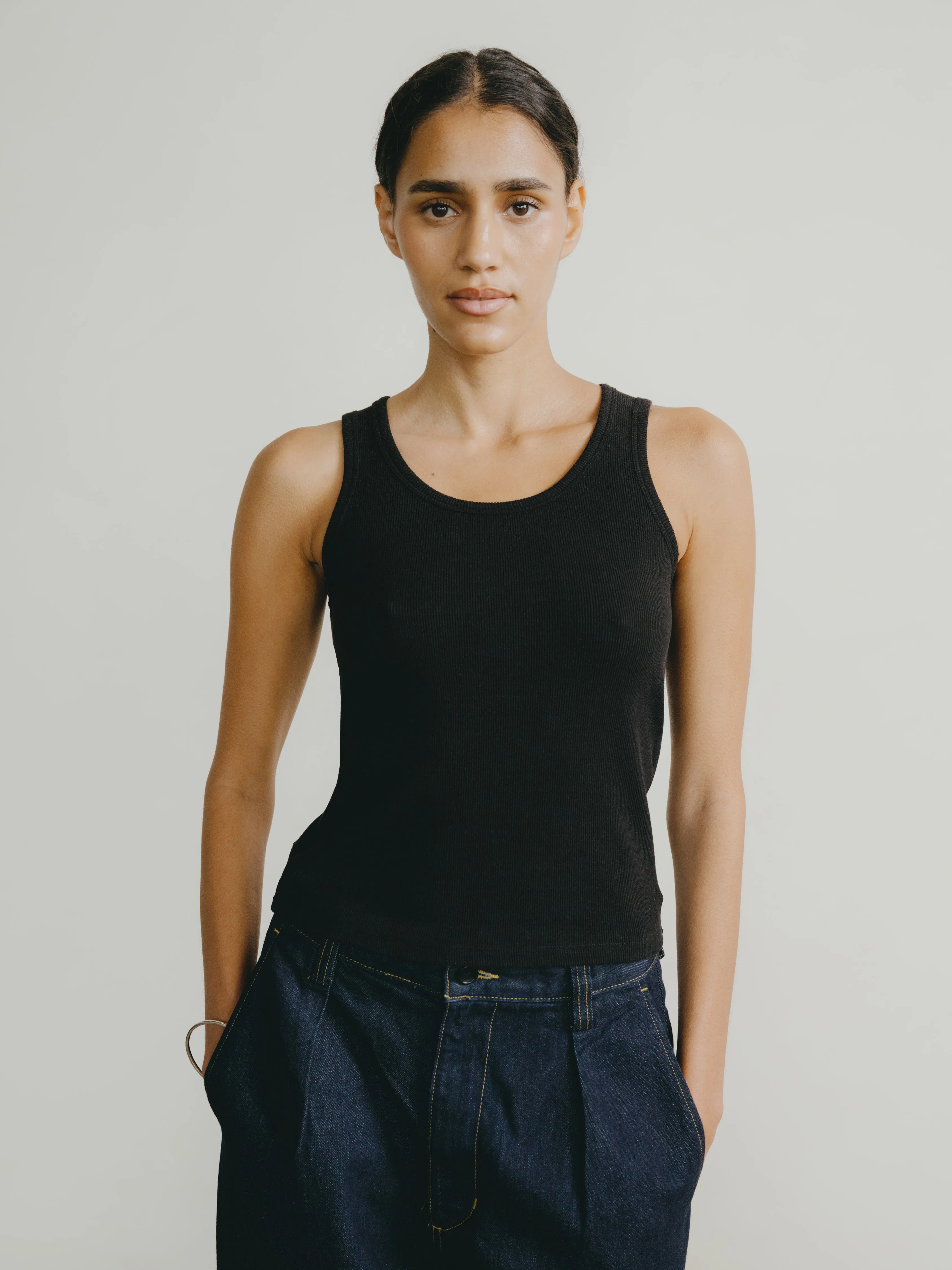 Classic Tank, Ribbed Silk Noil Jersey, Black sold by Ozma