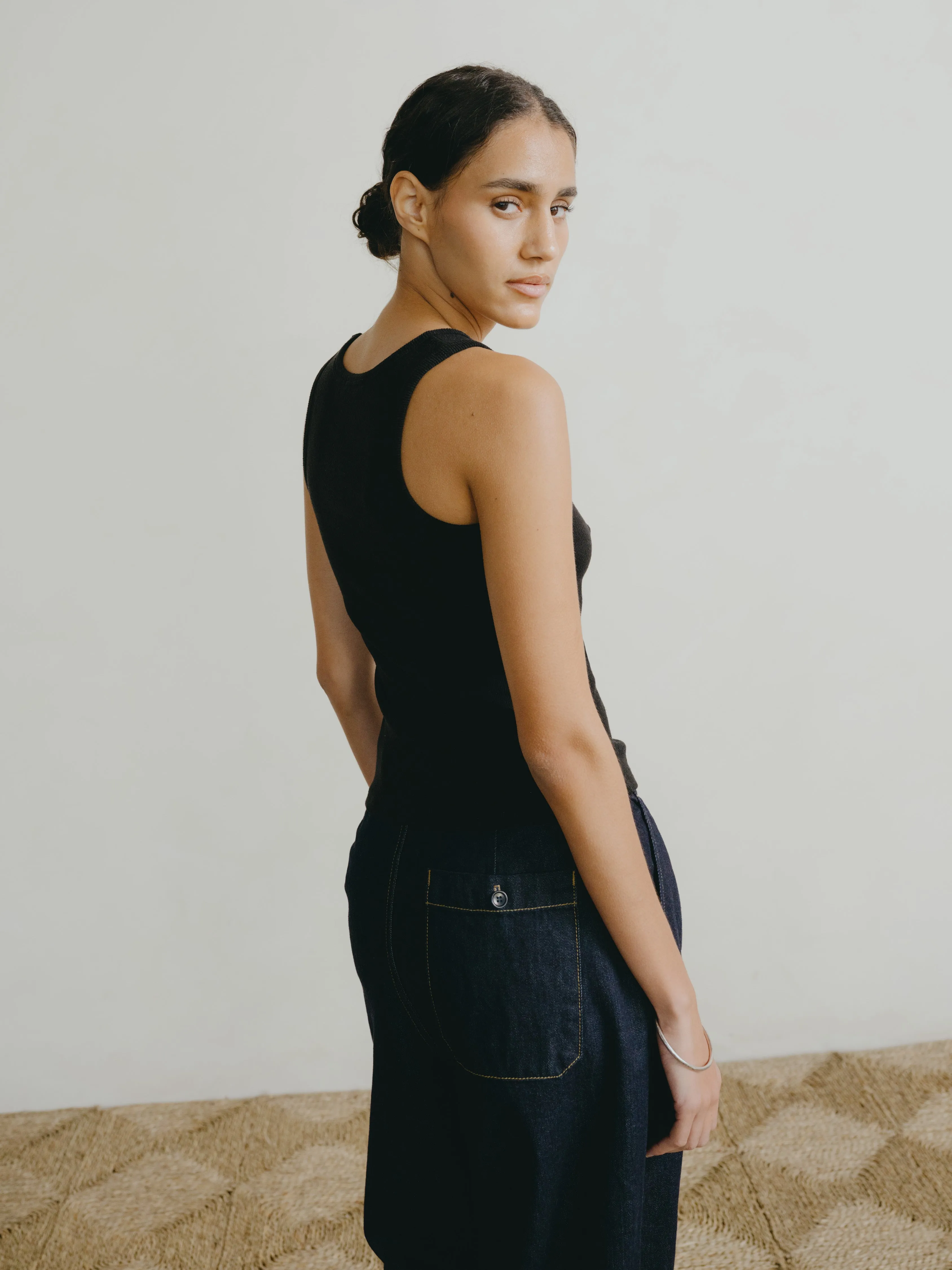 Classic Tank, Ribbed Silk Noil Jersey, Black sold by Ozma product image thumbnail 5