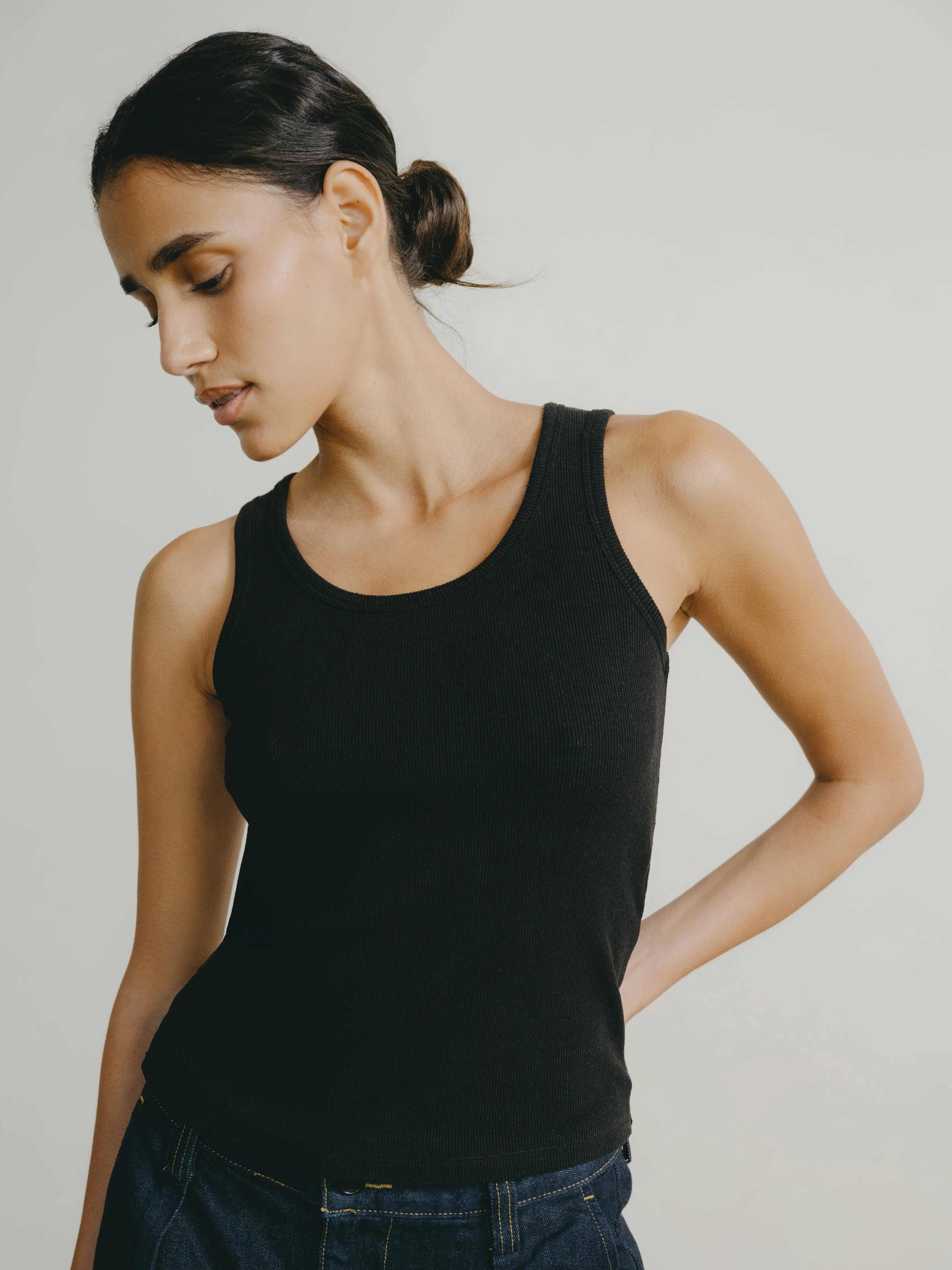 Classic Tank, Ribbed Silk Noil Jersey, Black sold by Ozma product image thumbnail 2