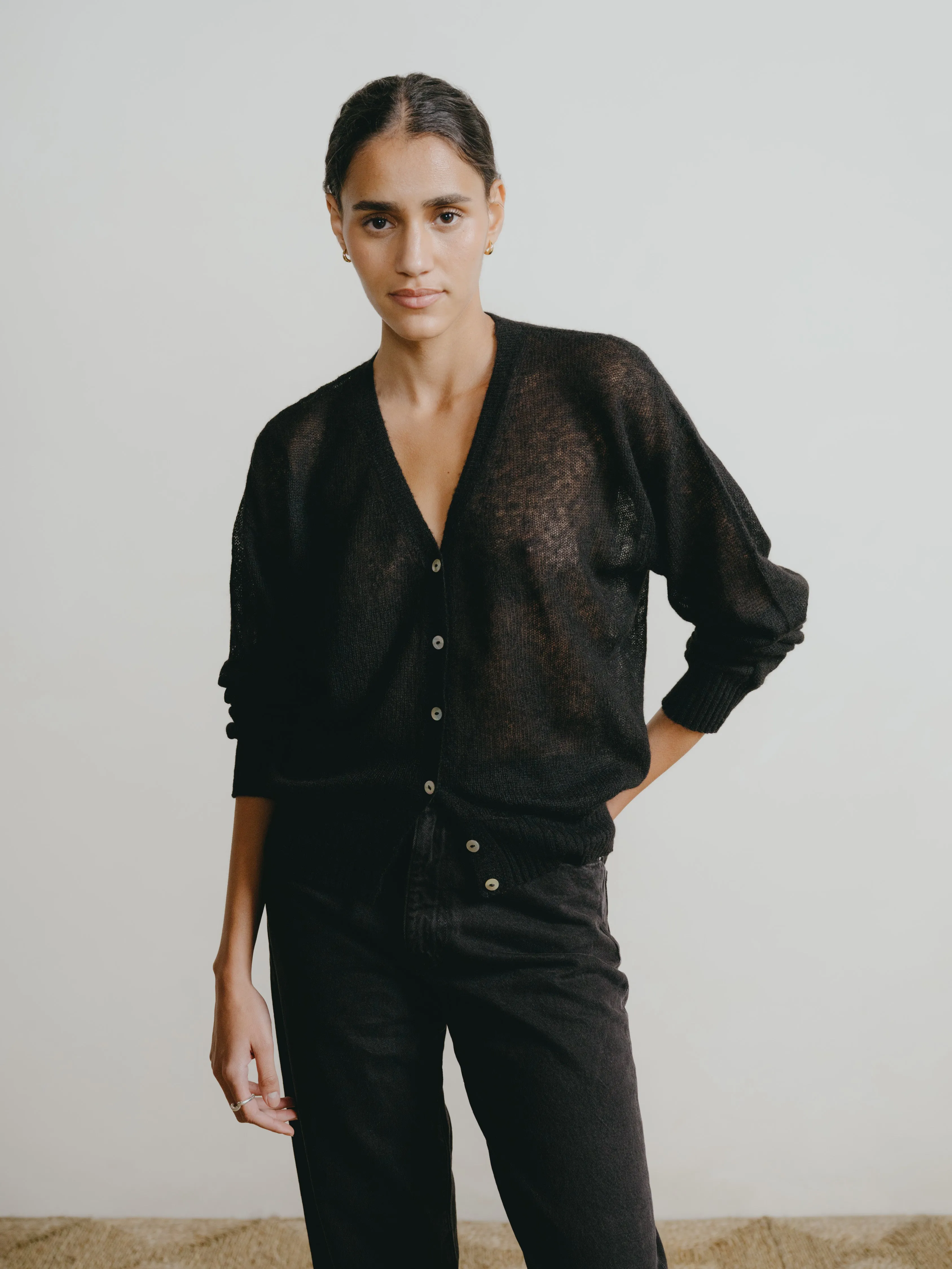 Perla Cardi, Sheer Alpaca Blend, Black sold by Ozma