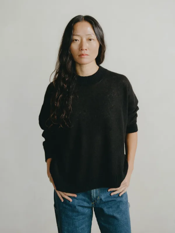 Chleo Crew, Sheer Alpaca Blend, Black sold by Ozma