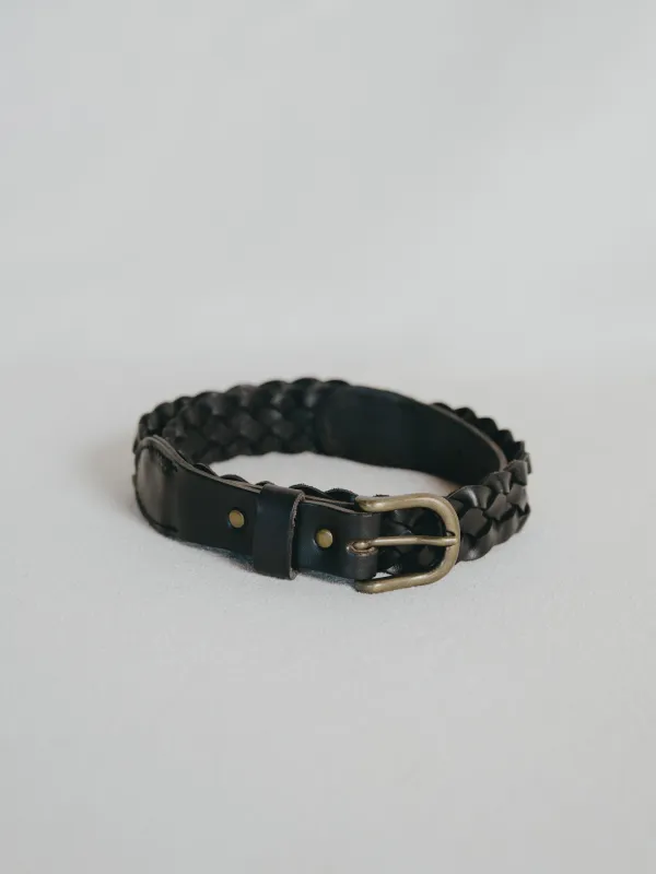 Braided Belt, Leather, Black made by Ozma