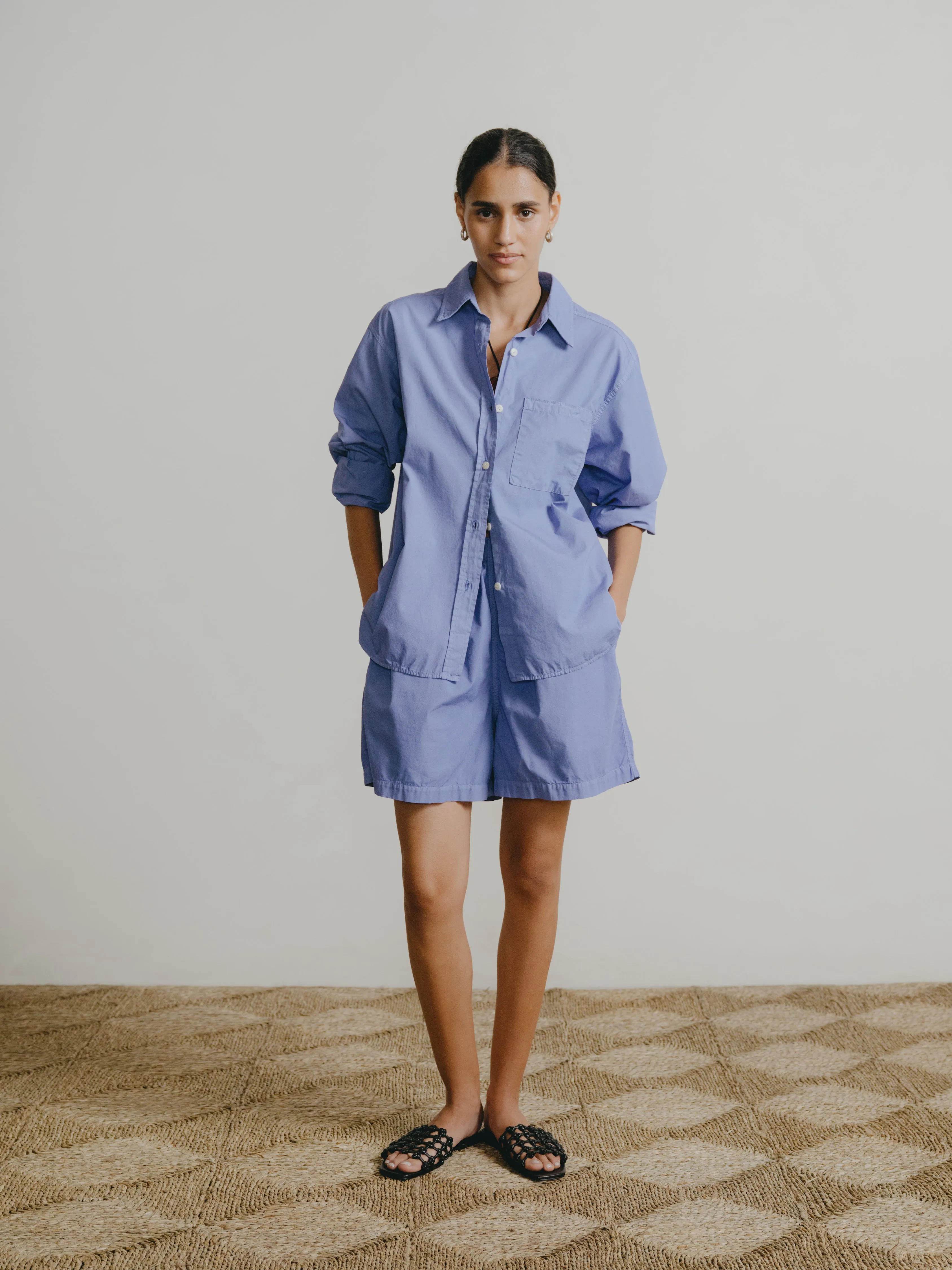 All Day Short, Organic Poplin, Cornflower sold by Ozma
