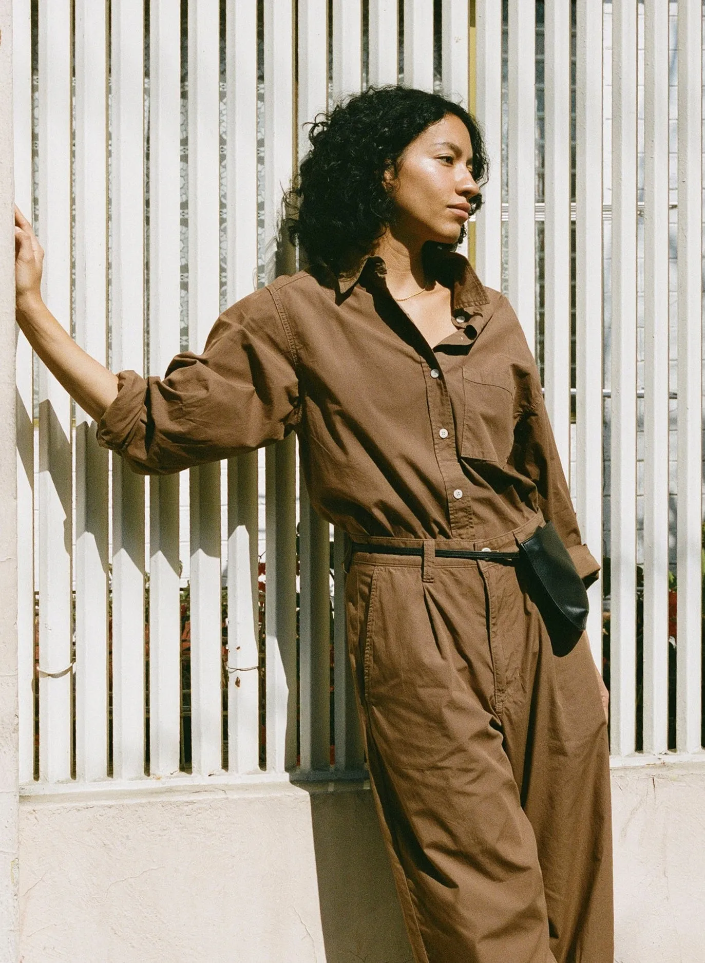 Marcie Shirt, Organic Poplin, Clay sold by Ozma
