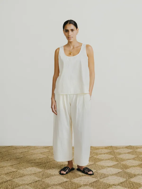 Corlatta Pant, Textured Organic Poplin, Parchment made by Ozma