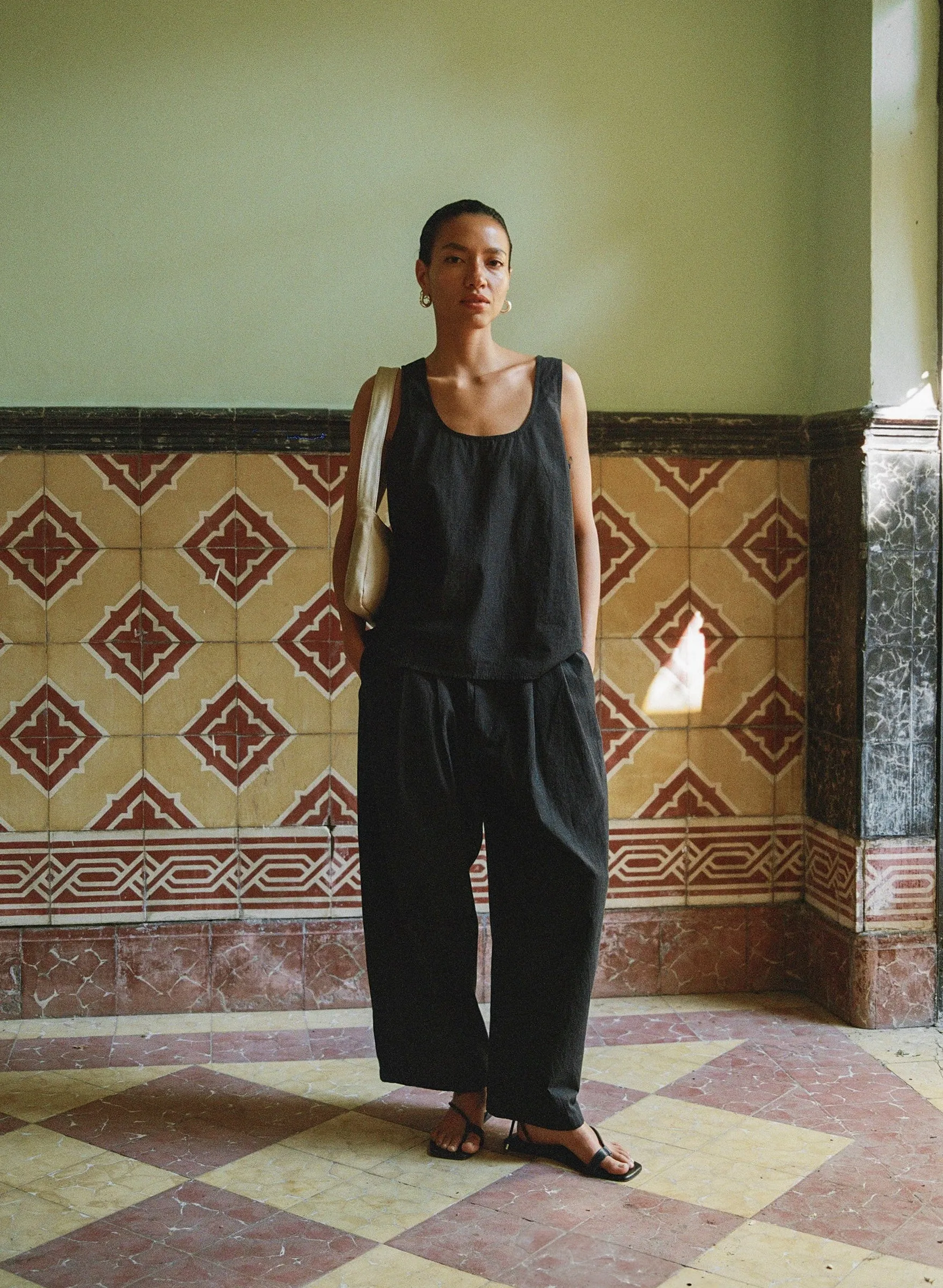 Corlatta Pant, Textured Organic Poplin, Soft Black sold by Ozma