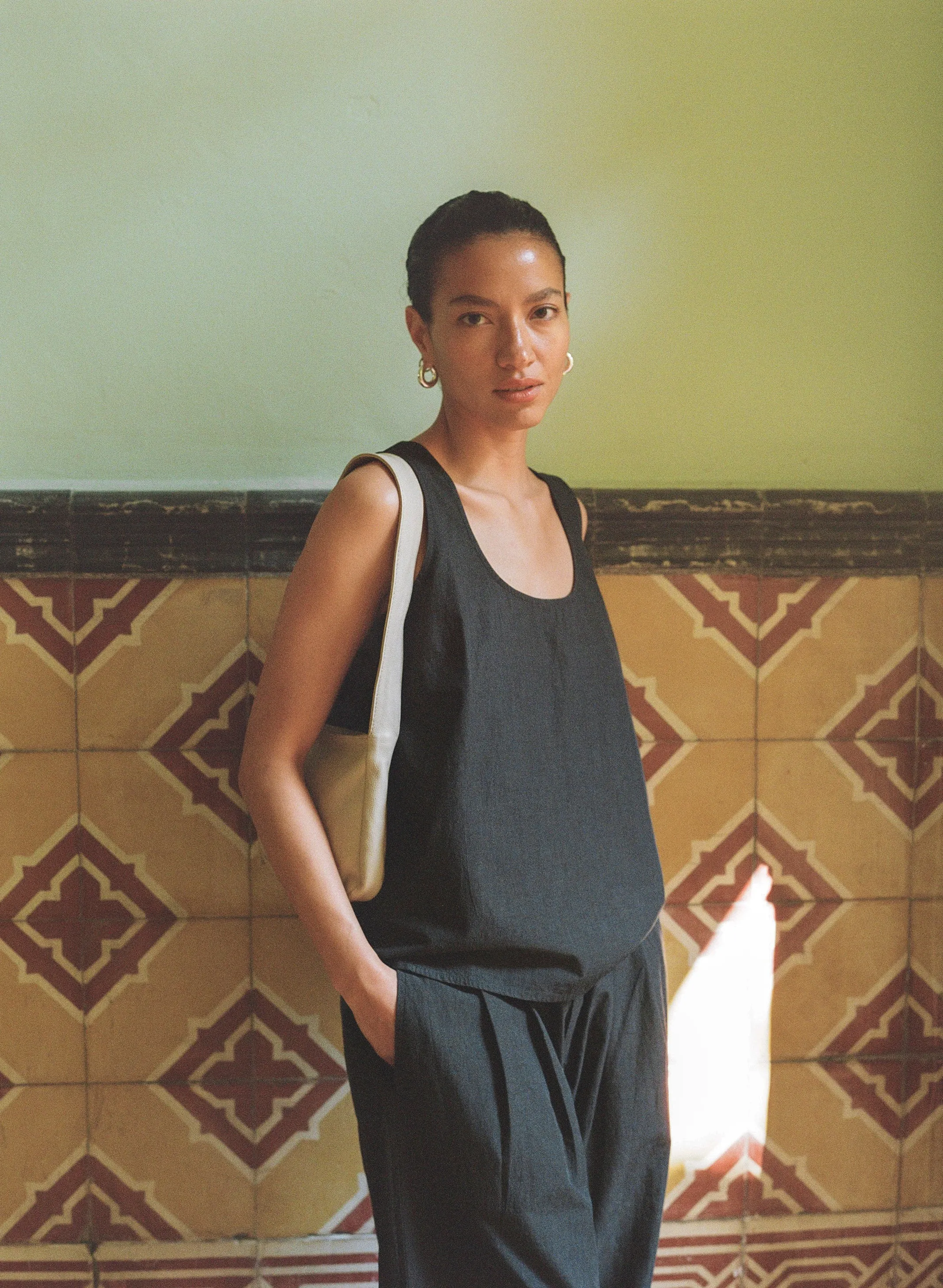 Corlatta Pant, Textured Organic Poplin, Soft Black sold by Ozma product image thumbnail 2