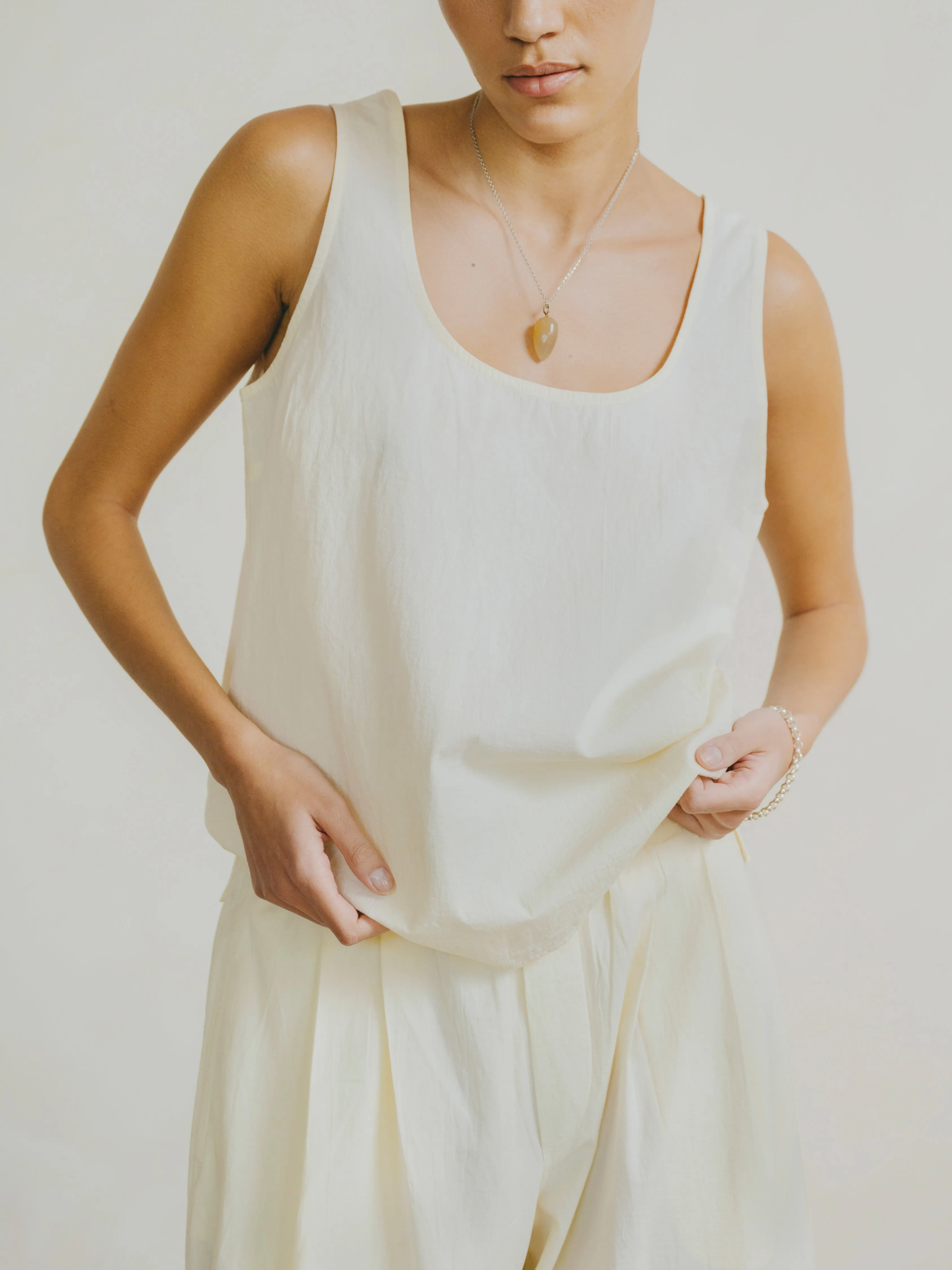 Mika Tank, Textured Organic Poplin, Parchment sold by Ozma product image thumbnail 3