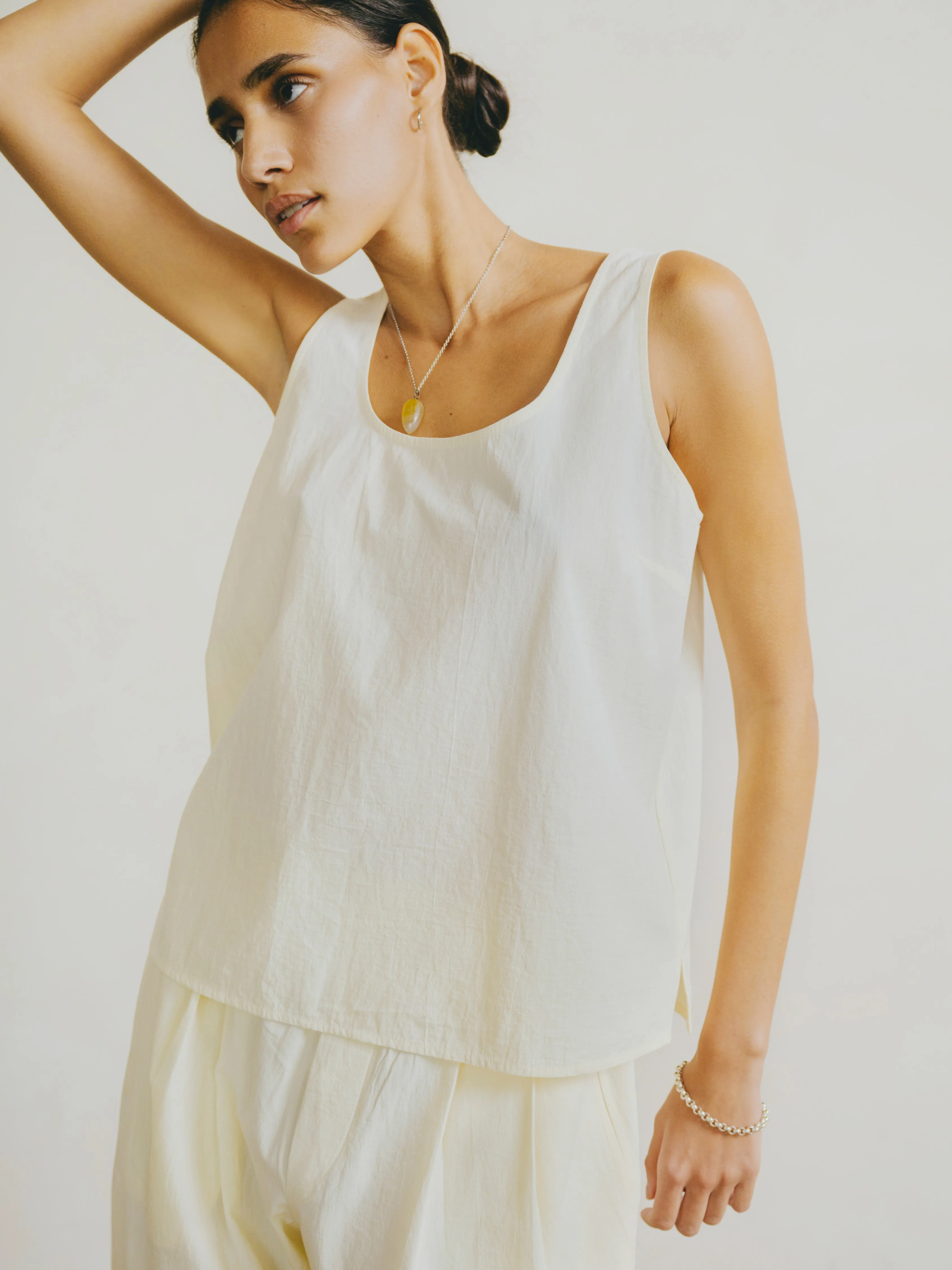 Mika Tank, Textured Organic Poplin, Parchment sold by Ozma product image thumbnail 2
