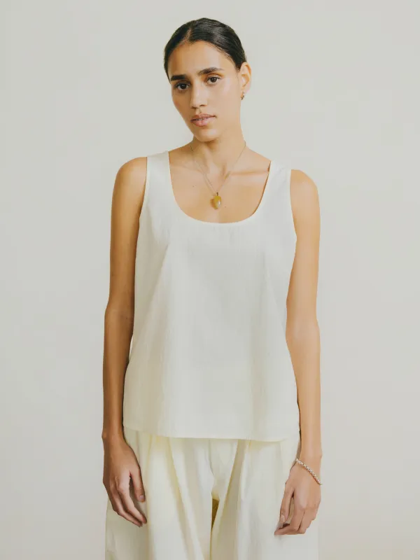 Mika Tank, Textured Organic Poplin, Parchment made by Ozma