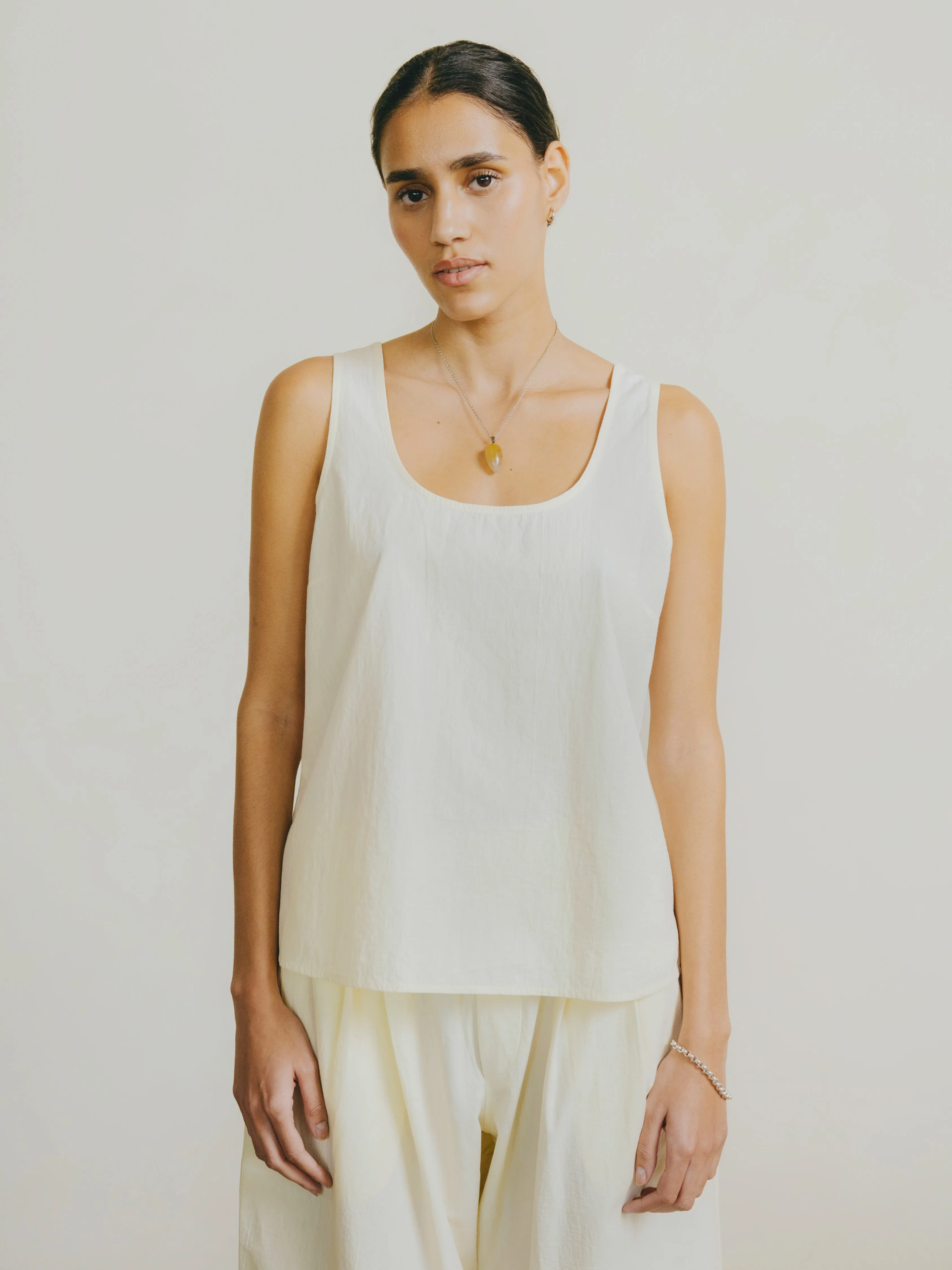 Mika Tank, Textured Organic Poplin, Parchment sold by Ozma