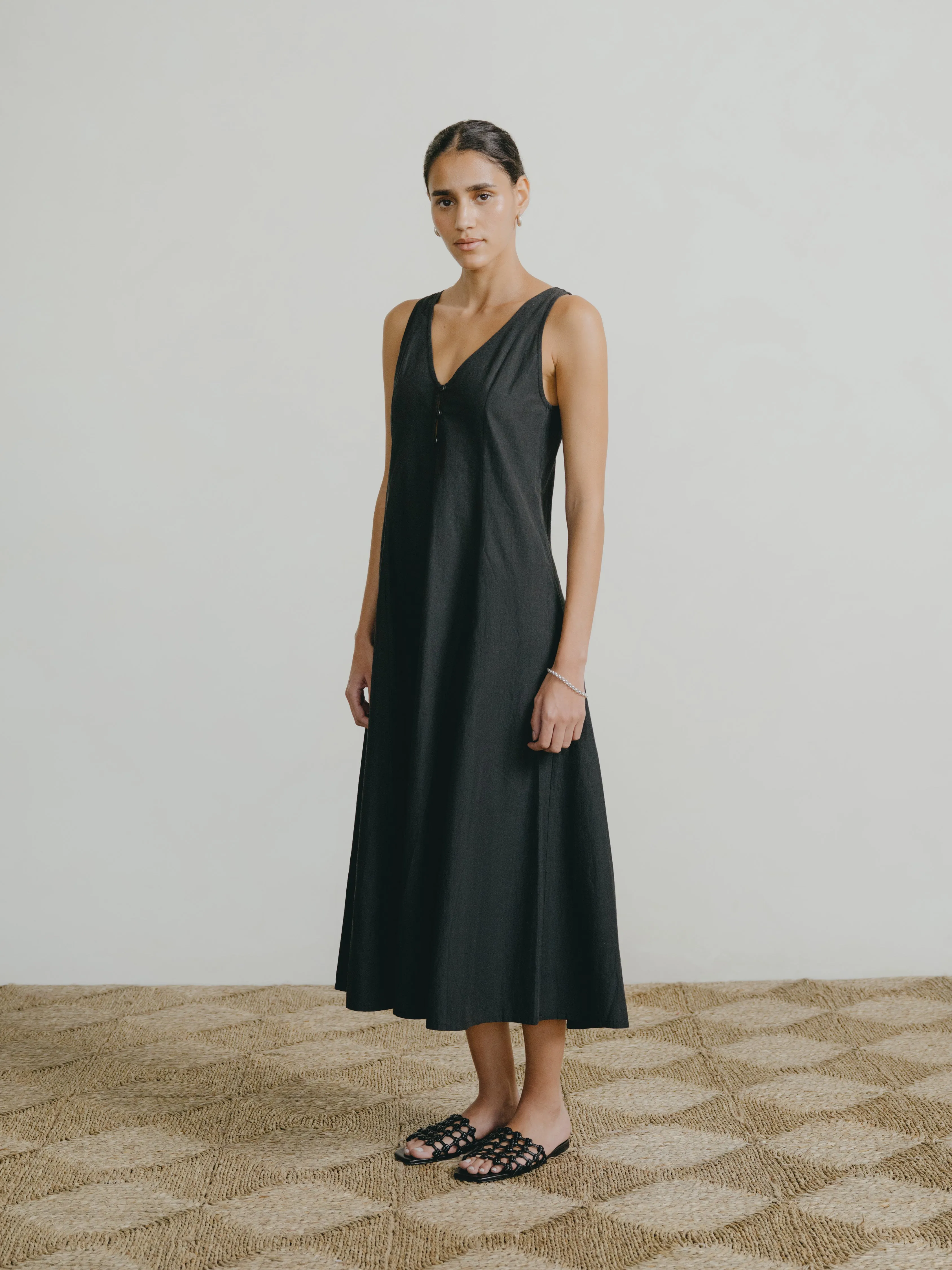 Maritza Dress, Textured Organic Poplin, Soft Black sold by Ozma product image thumbnail 2