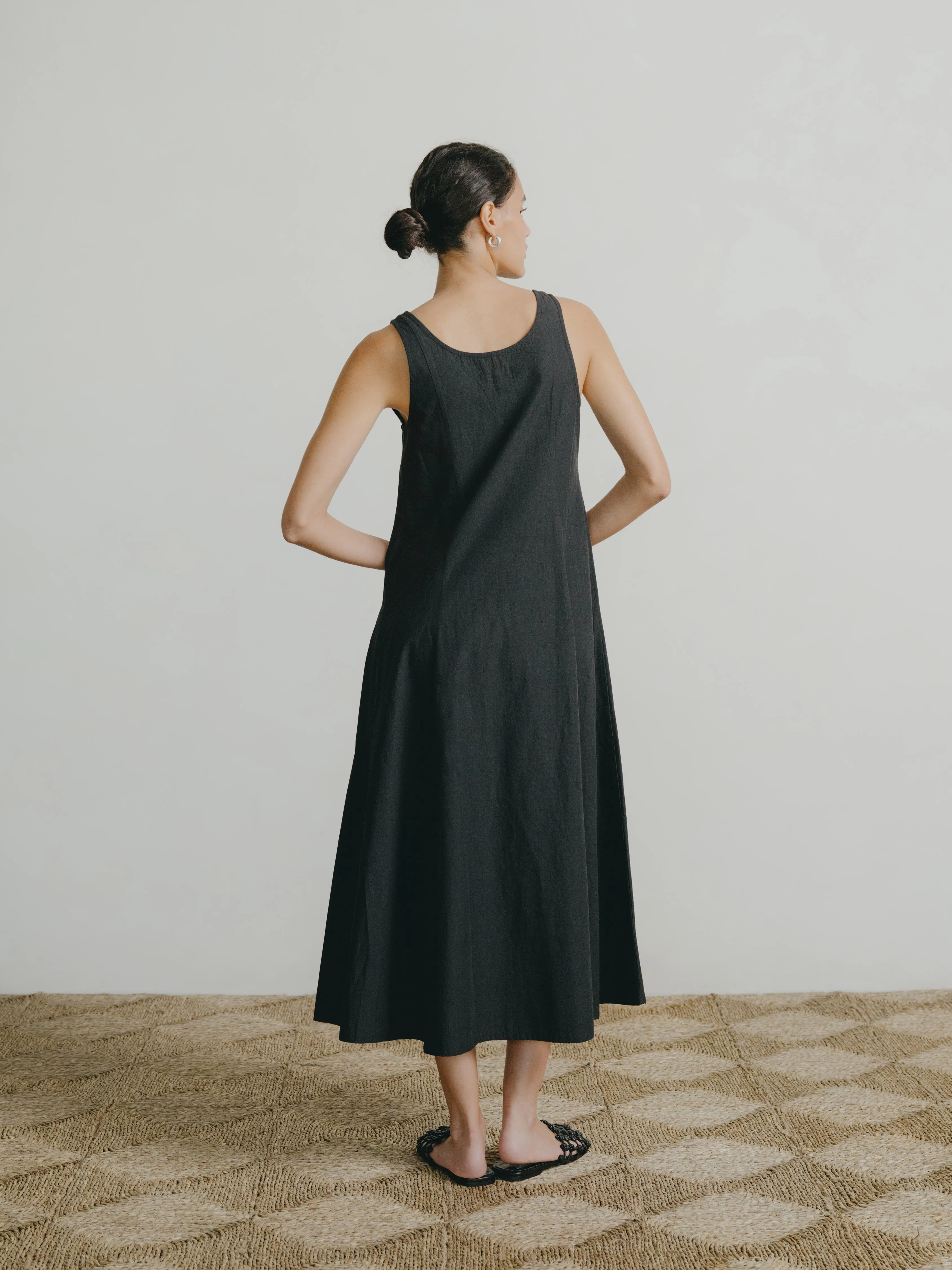 Maritza Dress, Textured Organic Poplin, Soft Black sold by Ozma product image thumbnail 3