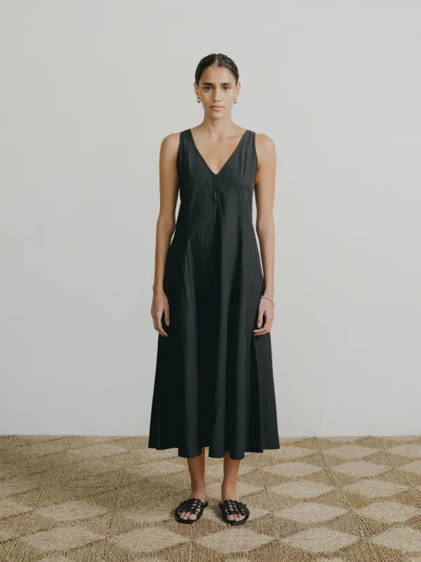 Maritza Dress, Textured Organic Poplin, Soft Black made by Ozma