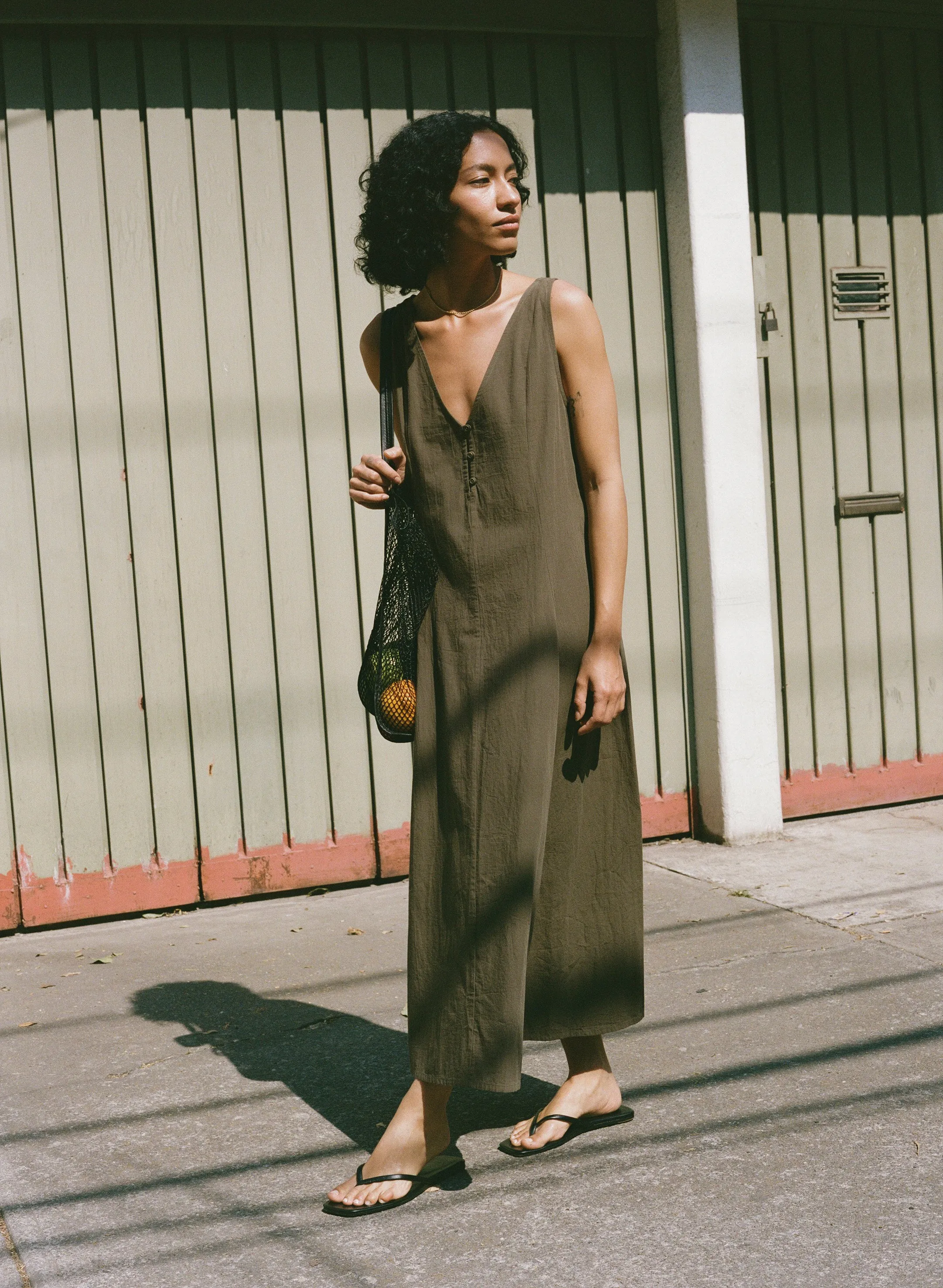 Maritza Dress, Textured Organic Poplin, Fern sold by Ozma