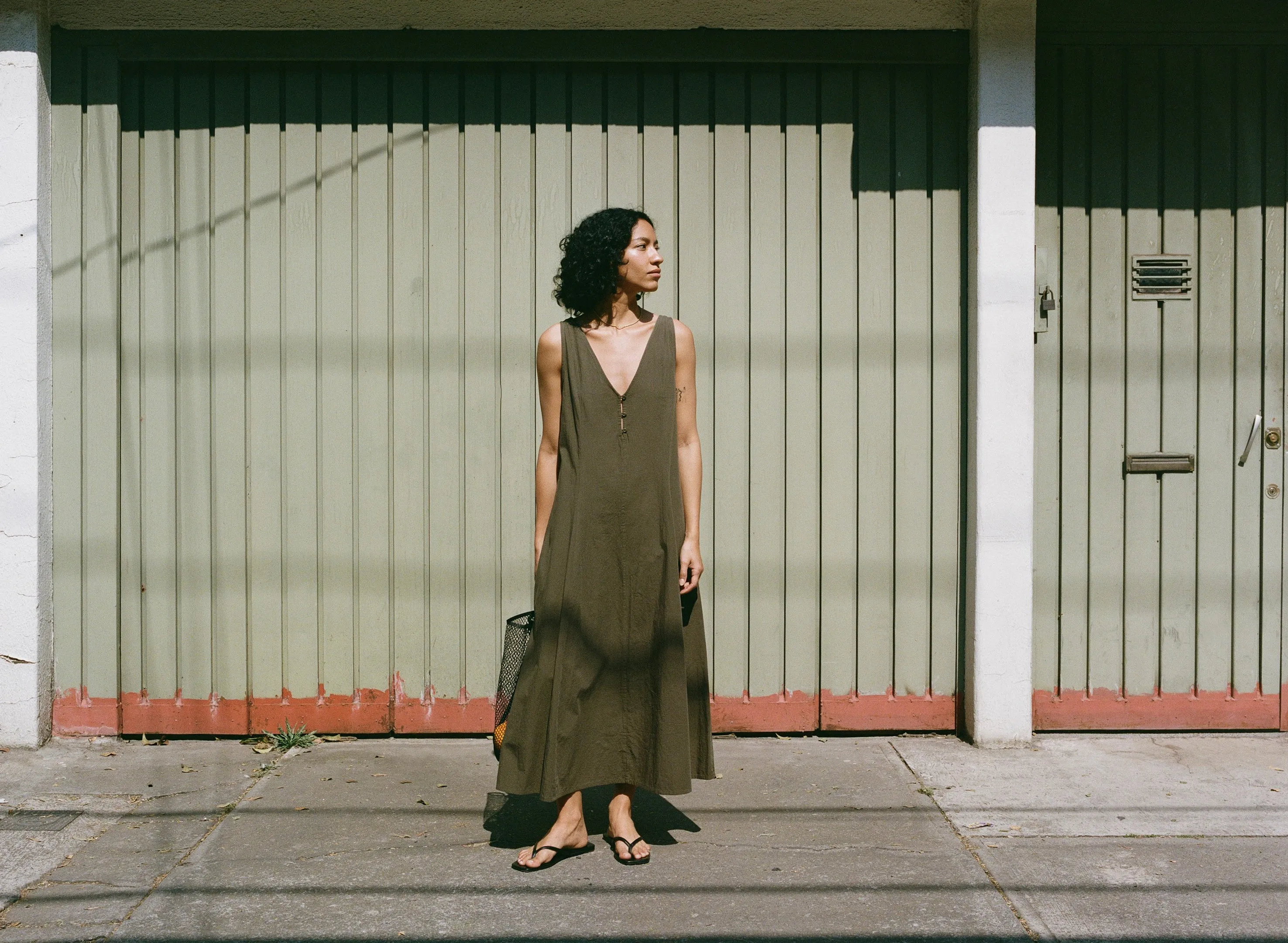 Maritza Dress, Textured Organic Poplin, Fern sold by Ozma product image thumbnail 3