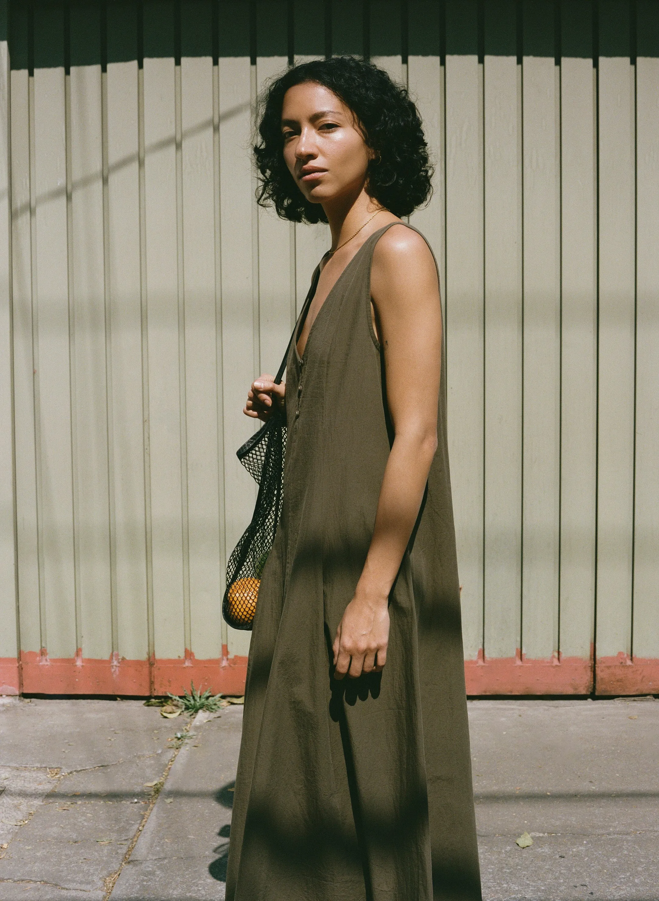 Maritza Dress, Textured Organic Poplin, Fern sold by Ozma product image thumbnail 2