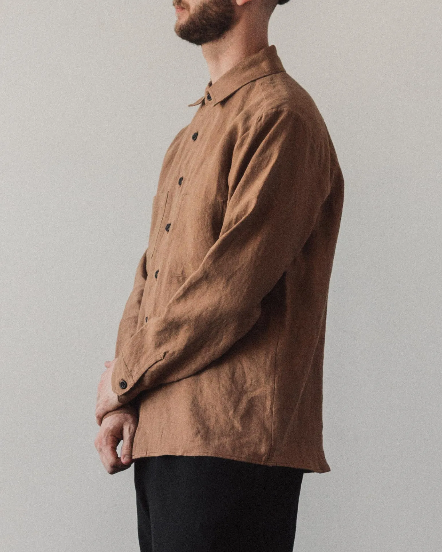 Evan Kinori Two Pocket Shirt, Ochre sold by Glasswing product image thumbnail 3