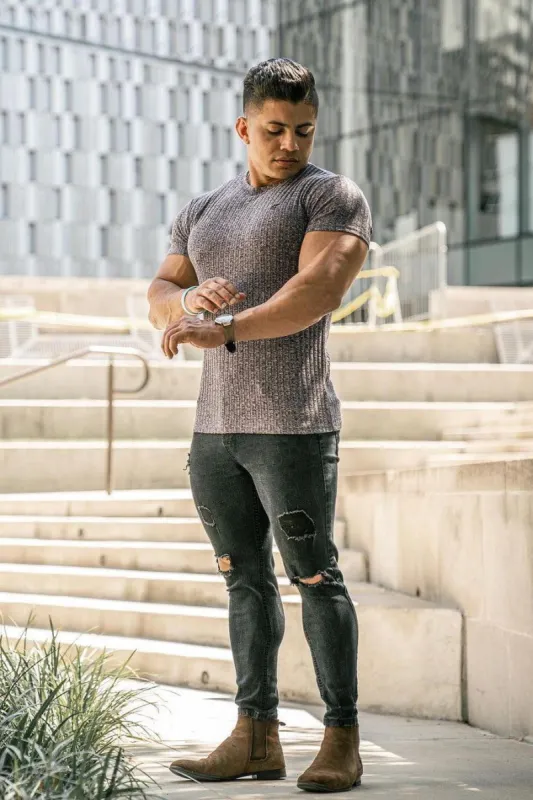 Ribbed Muscle T-Shirt - Dark Gray sold by Jed North
