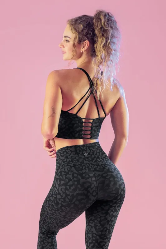 Aria Strappy Back Sports Bra - Leopard sold by Jed North