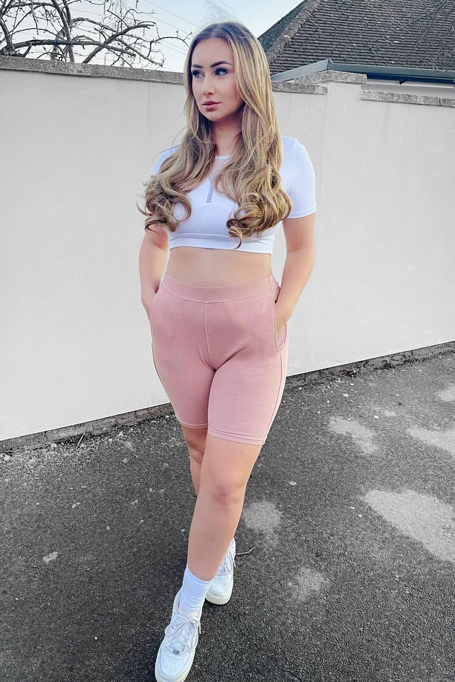 Ivy Ribbed Biker Shorts w Pockets - Light Pink sold by Jed North product image thumbnail 6