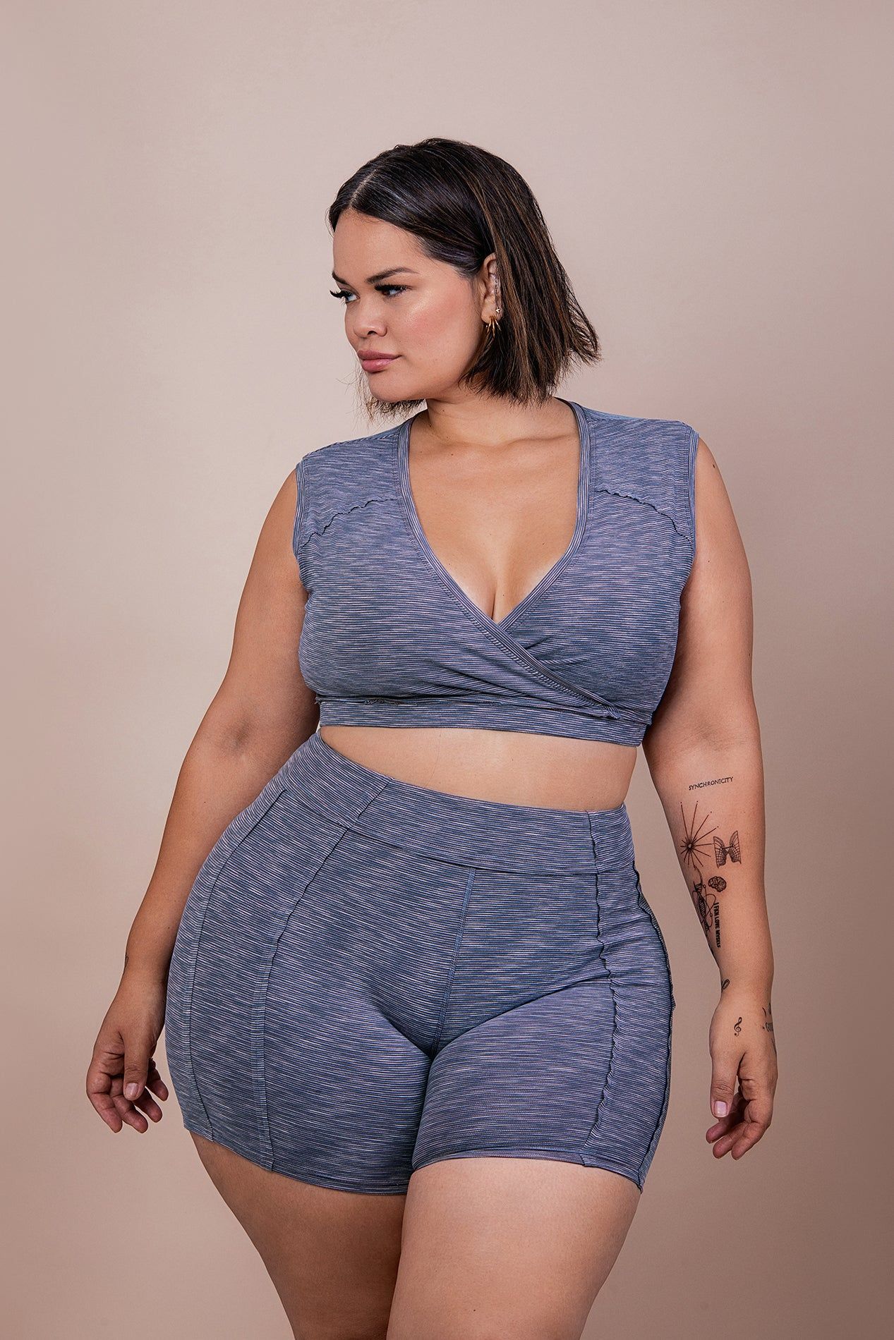 Retro Striped Crossover Crop Top - Blue sold by Jed North product image thumbnail 3