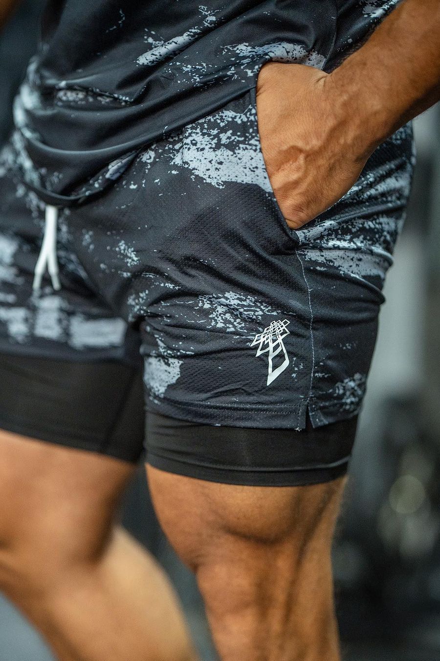 Men's 2 In 1 Active Training 7'' Shorts with Towel Loop - Black Brush sold by Jed North product image thumbnail 2