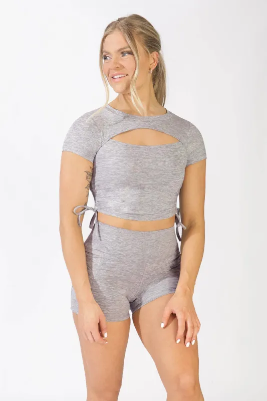 Erika Tie-up Workout Crop Top - Light Gray sold by Jed North