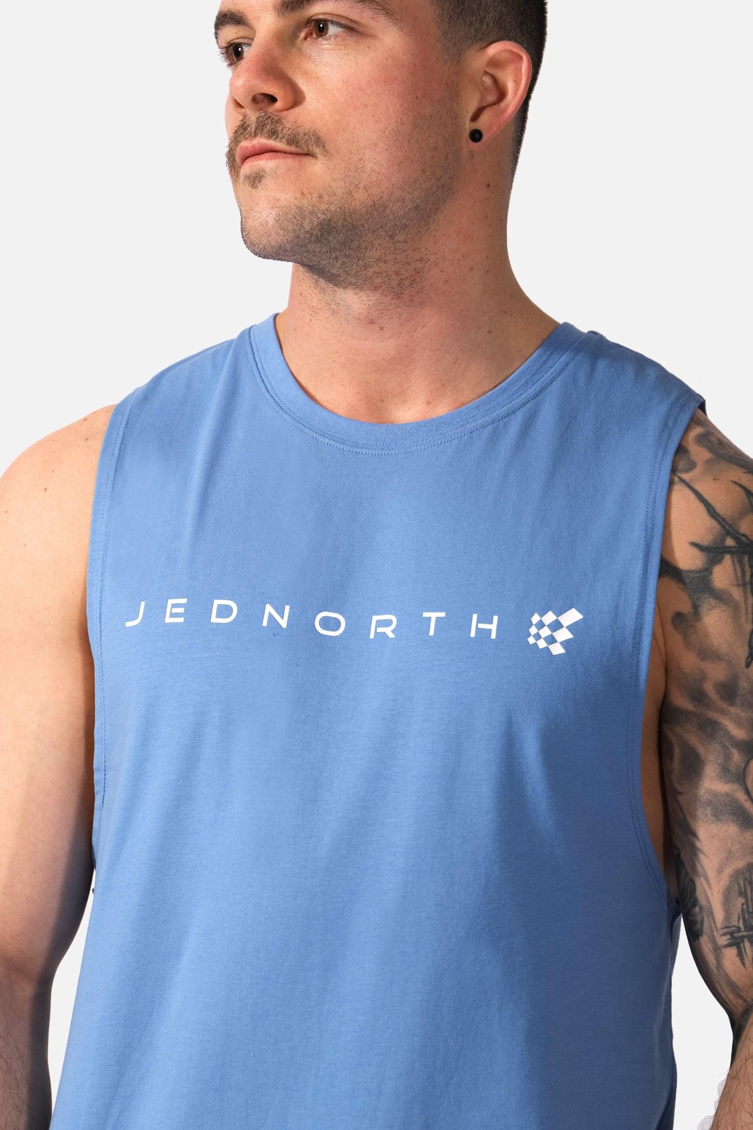 Men's Sleeveless Training Tee - Blue w White Logo sold by Jed North product image thumbnail 5