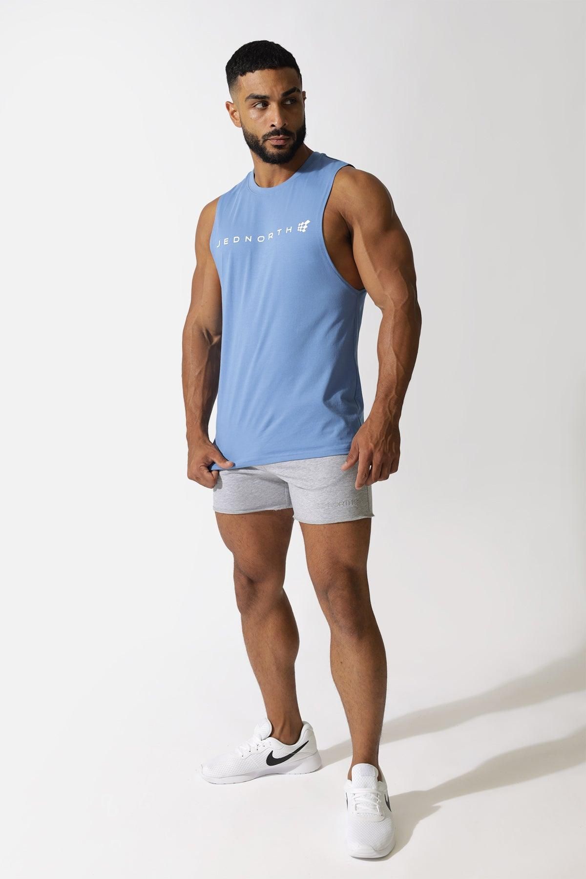 Men's Sleeveless Training Tee - Blue w White Logo sold by Jed North product image thumbnail 3