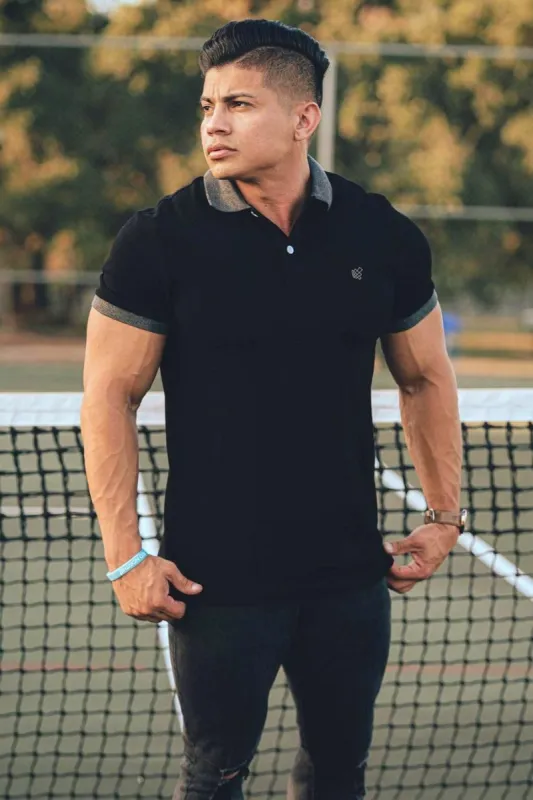 Premium Polo Shirt - Black with Gray Collar sold by Jed North