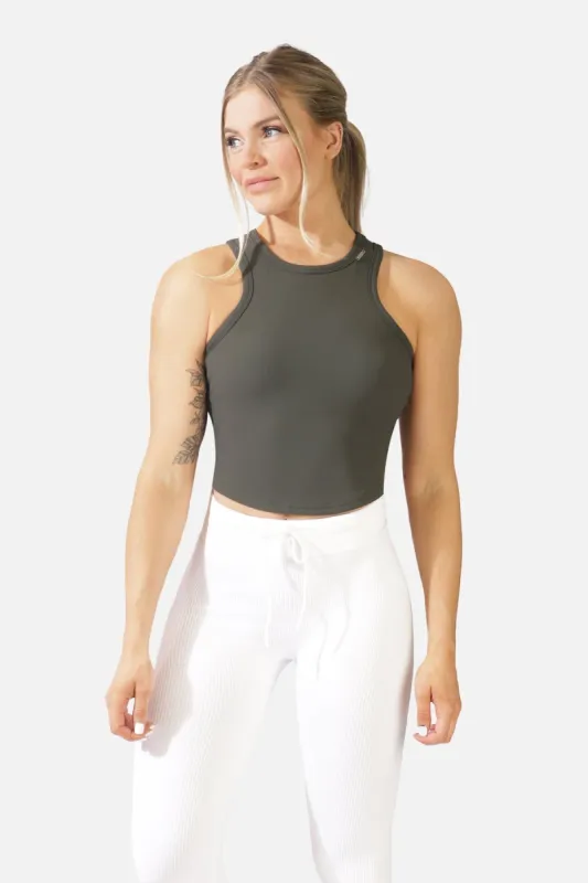 Ribbed Racerback Crop Tank - Olive sold by Jed North