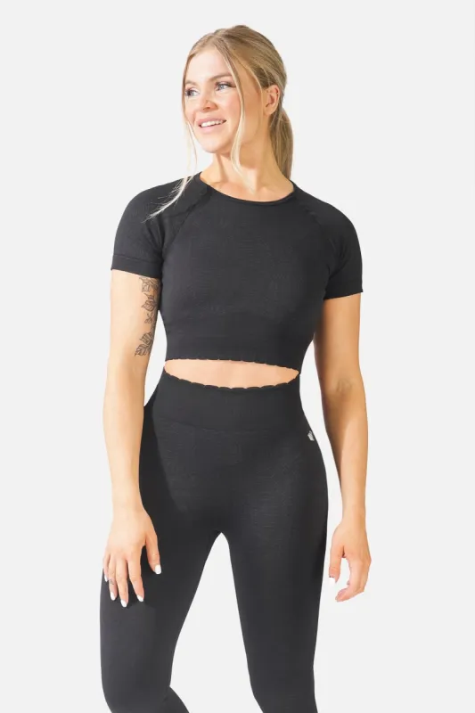 Scallop Hem Crop Tee - Etched Black sold by Jed North