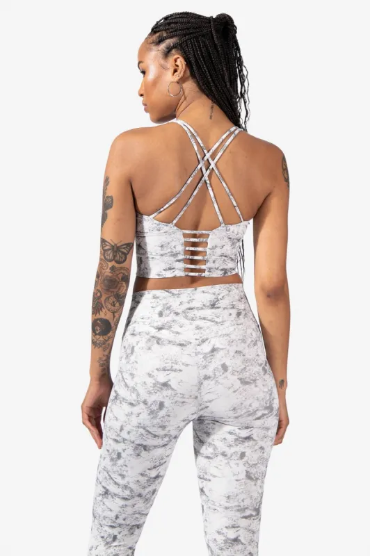 Aria Strappy Back Sports Bra - Gray Tie Dye sold by Jed North