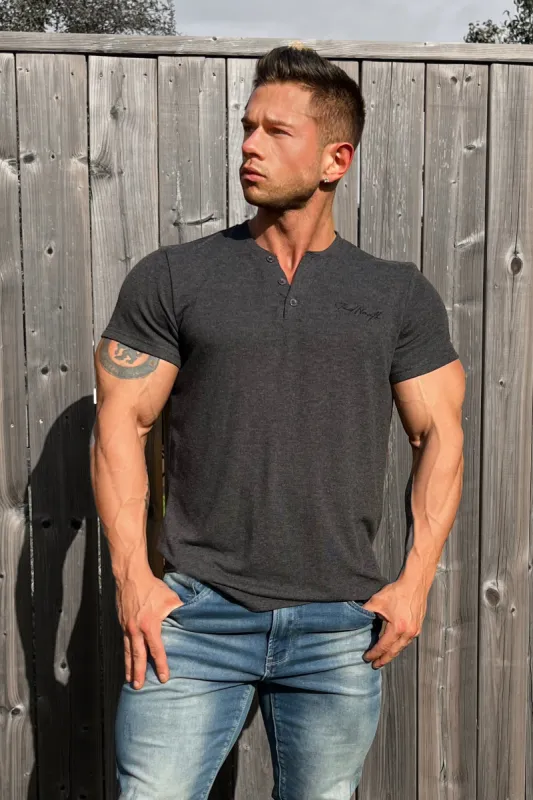 Muscle Fit Henley T-Shirt - Black sold by Jed North