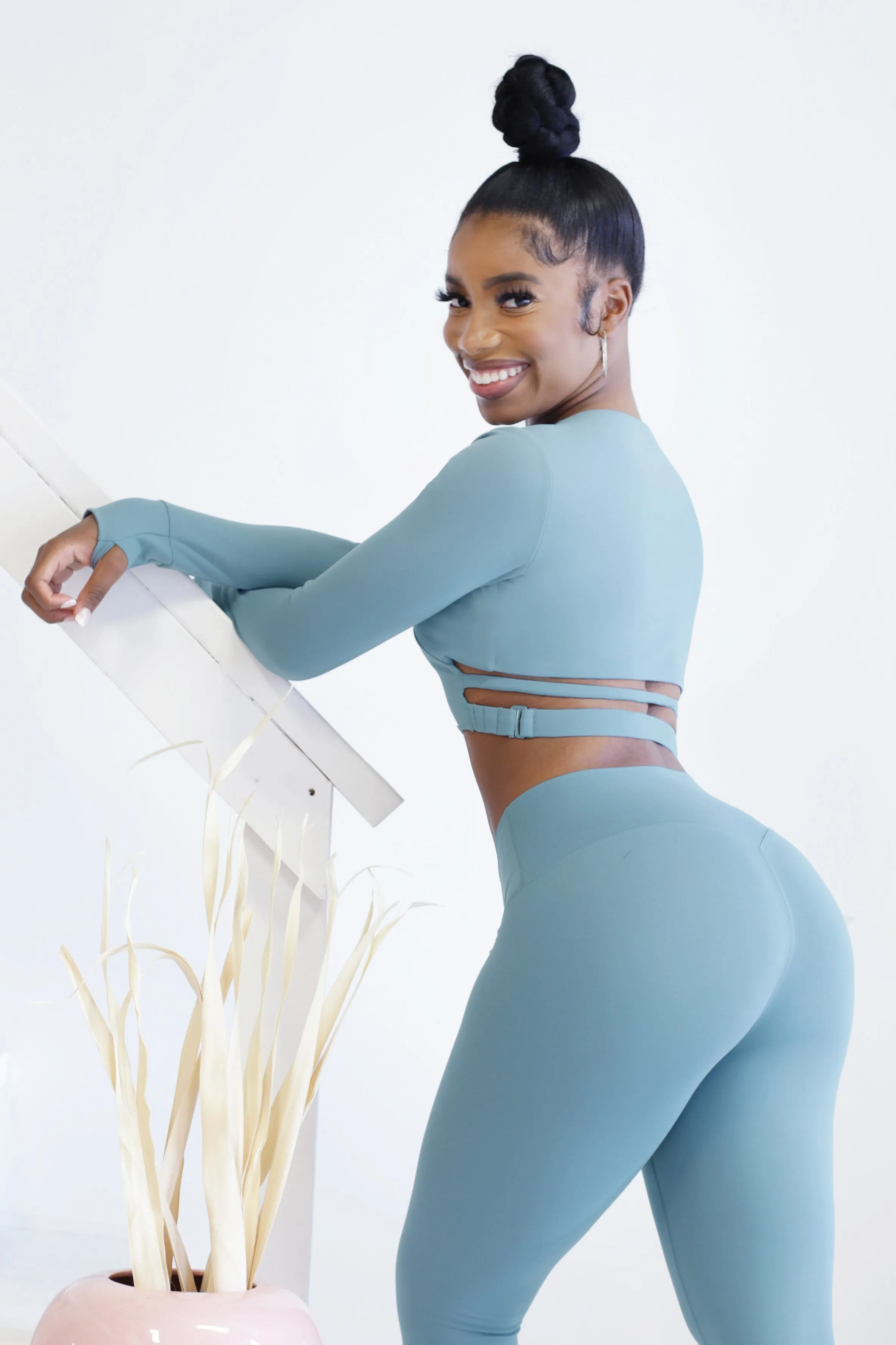 Embody Strappy Long Sleeve Crop Top - Stone Blue sold by Jed North