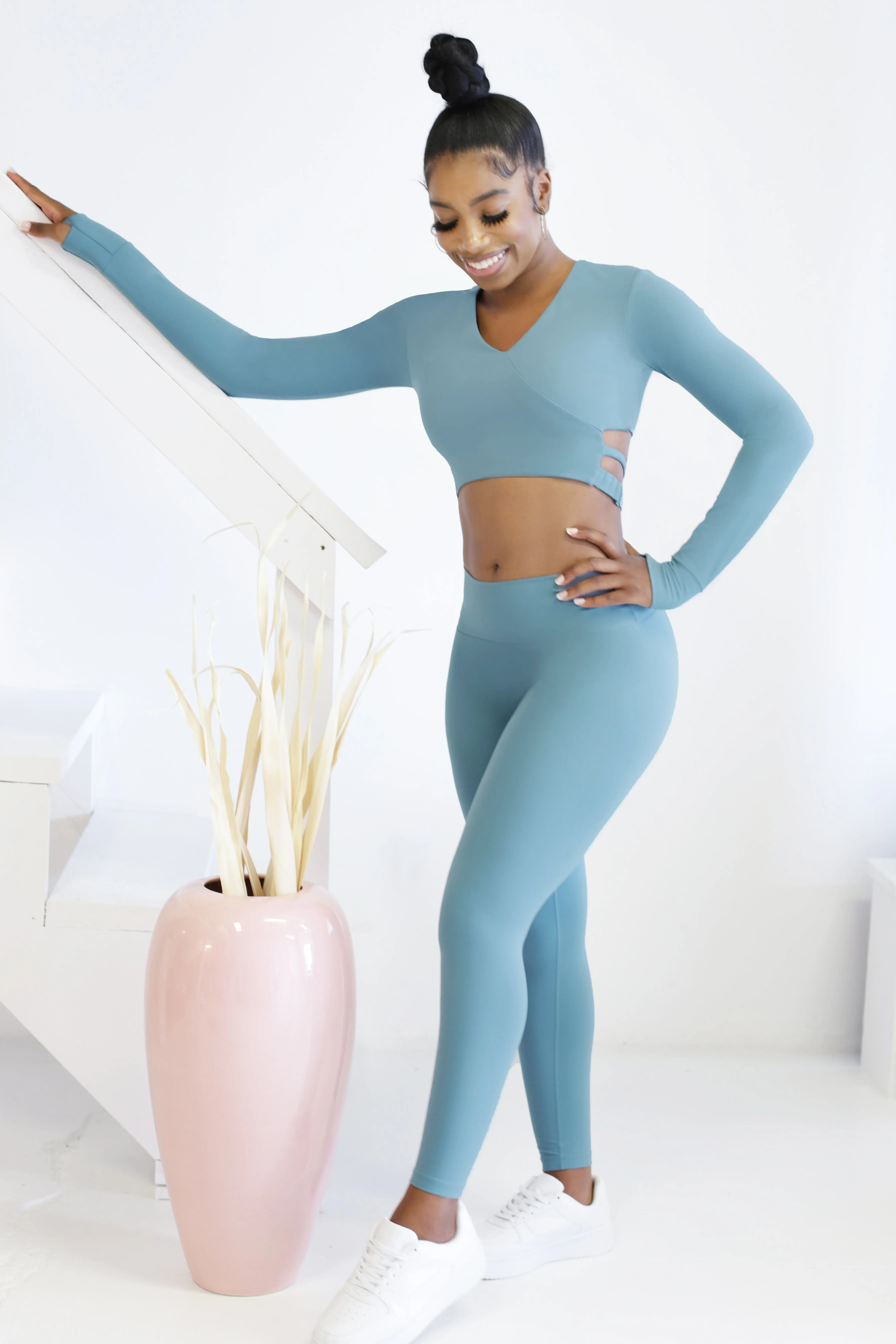 Embody Strappy Long Sleeve Crop Top - Stone Blue sold by Jed North product image thumbnail 3