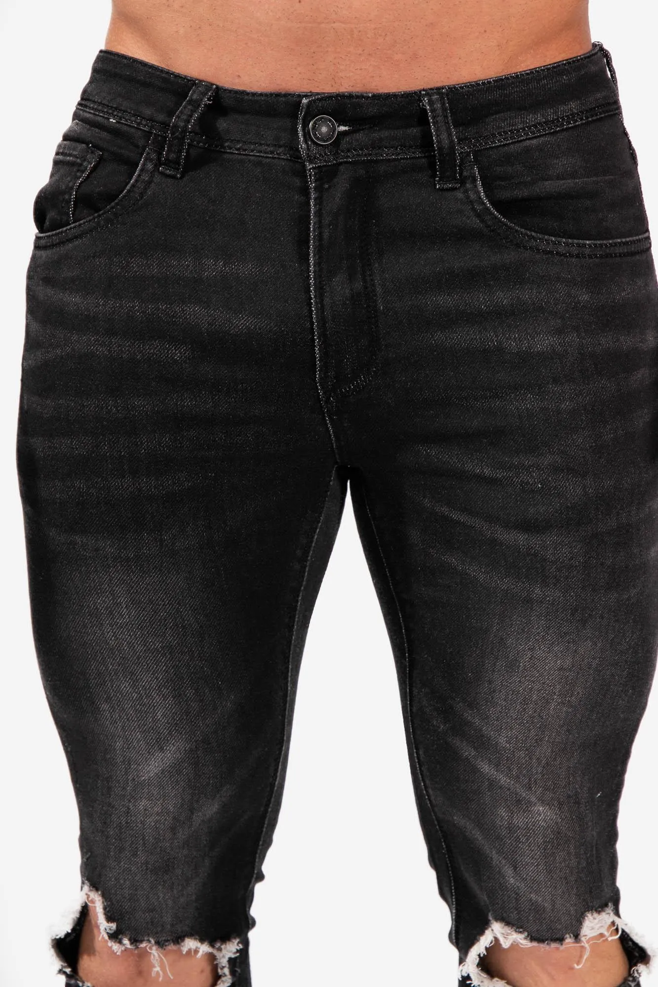 Men's Premium Fitted Stretchy Jeans - Knee Ripped Black sold by Jed North product image thumbnail 4