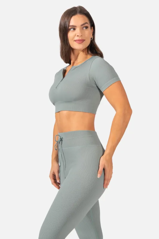 Valentina Seamless Ribbed Short Sleeve Crop Top - Teal sold by Jed North