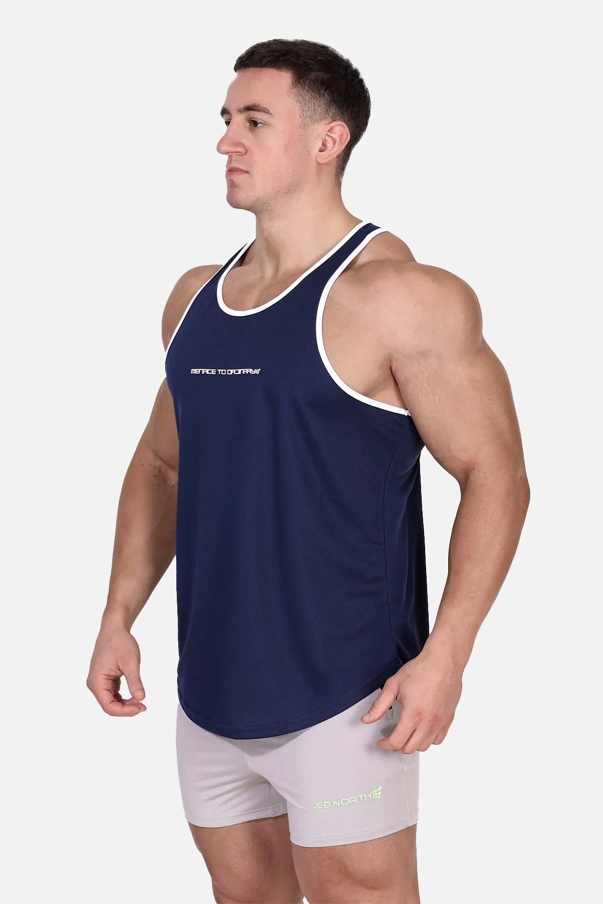 Fast-Dry Bodybuilding Workout Stringer - Navy w/ White Menace sold by Jed North product image thumbnail 2