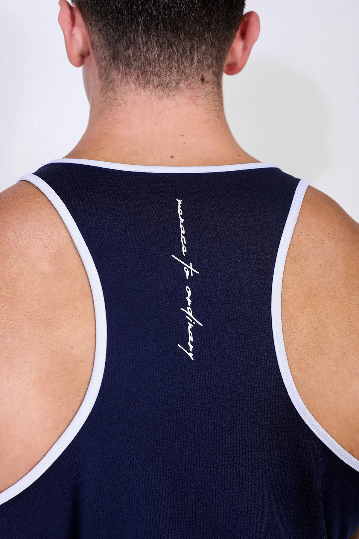 Fast-Dry Bodybuilding Workout Stringer - Navy w/ White Menace sold by Jed North product image thumbnail 5