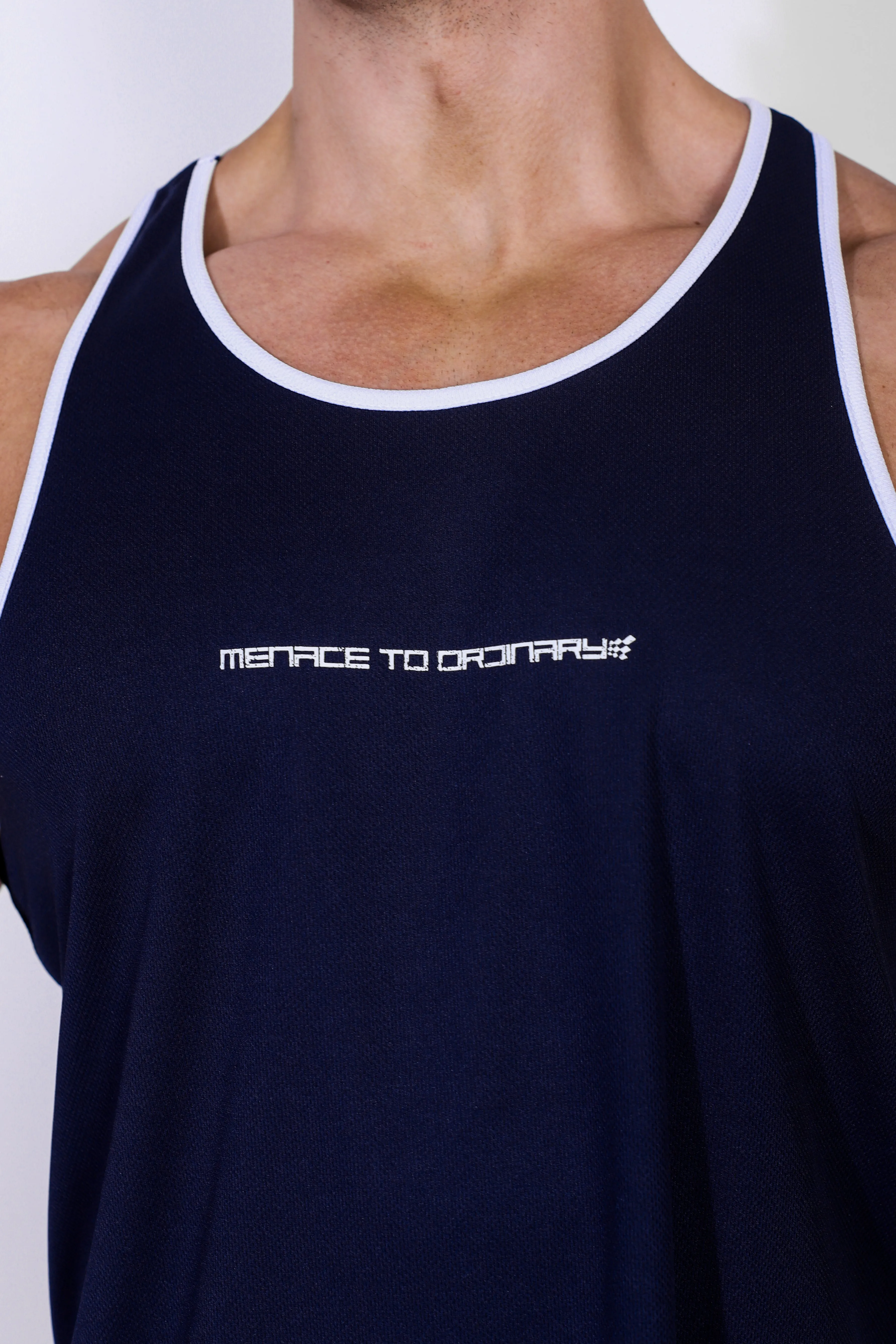 Fast-Dry Bodybuilding Workout Stringer - Navy w/ White Menace sold by Jed North product image thumbnail 3